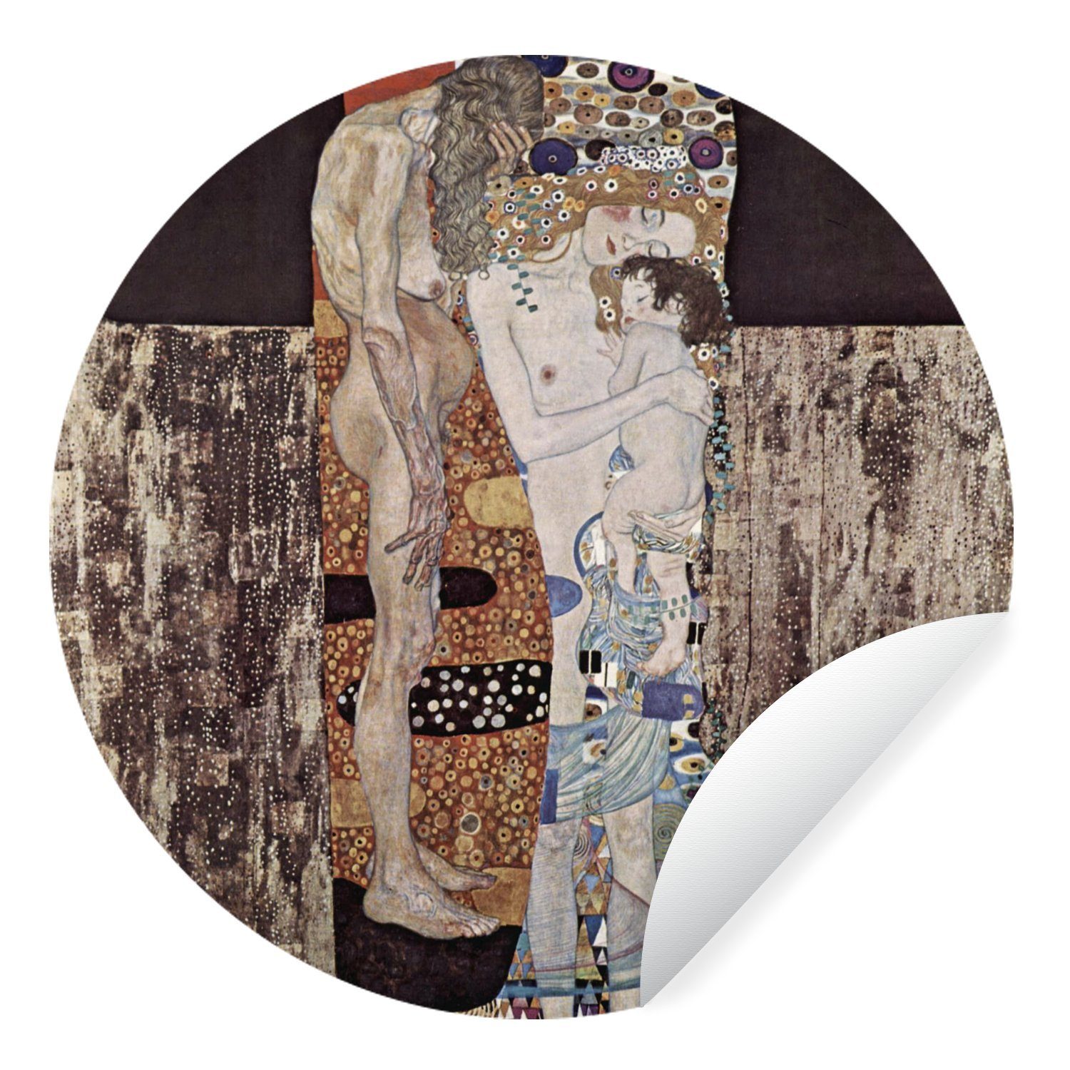 MuchoWow Wandsticker Die drei Etappen im Leben einer Frau - Gustav Klimt (1 St), Tapetenkreis für Kinderzimmer, Tapetenaufkleber, Rund, Wohnzimmer
