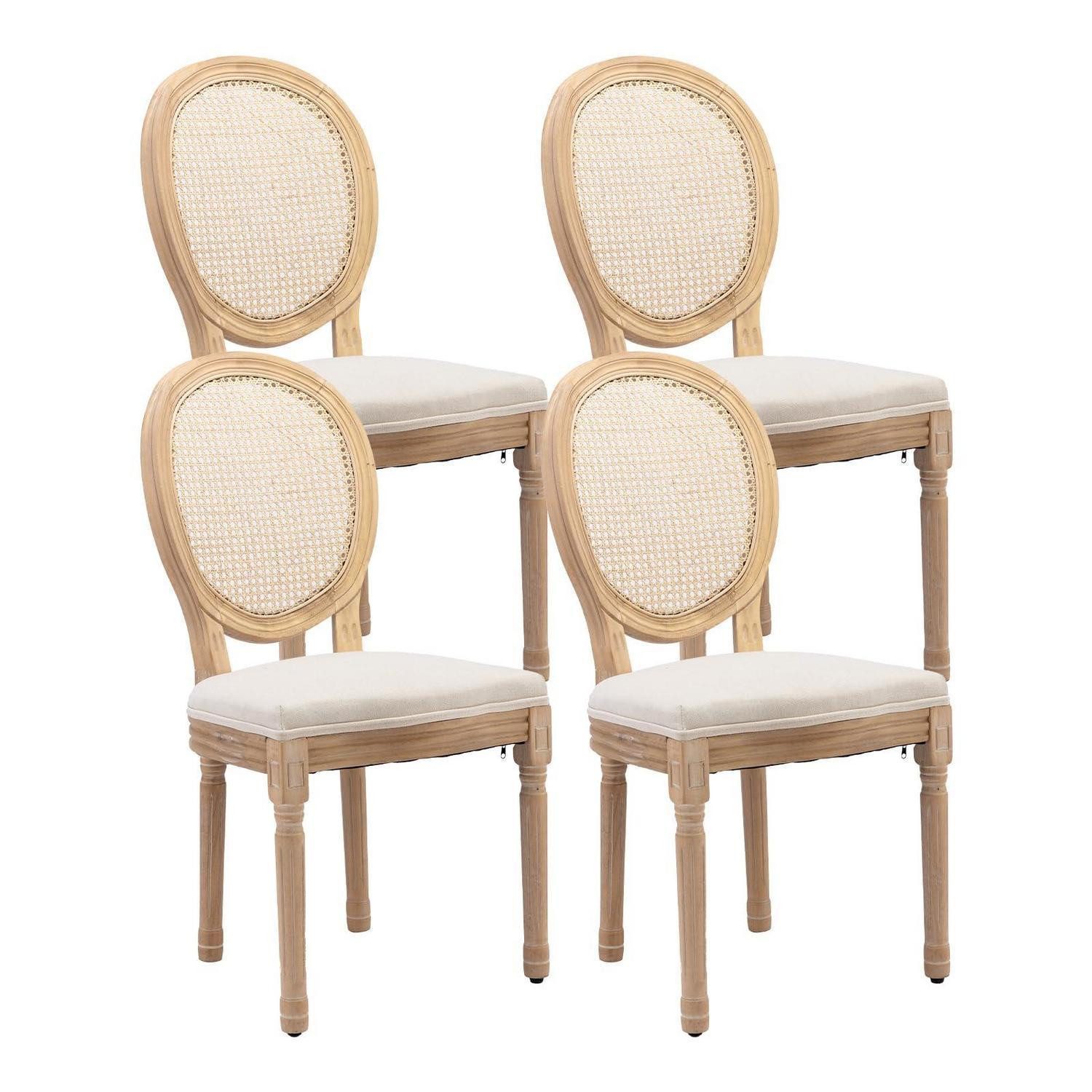 LuxusKollektion Esszimmerstühle Rattan Geflecht Rückenlehne Beige Rattan 4er Set