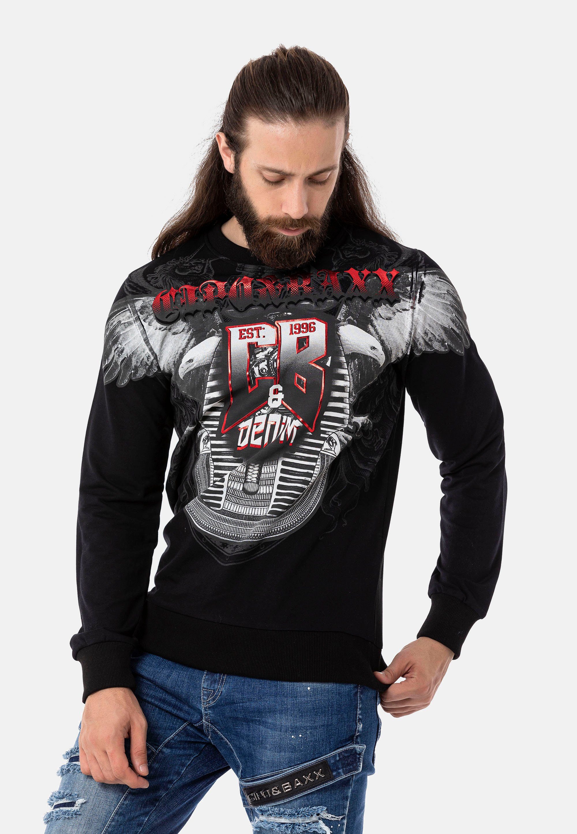 schwarz mit Print Baxx großem Cipo & Sweatshirt