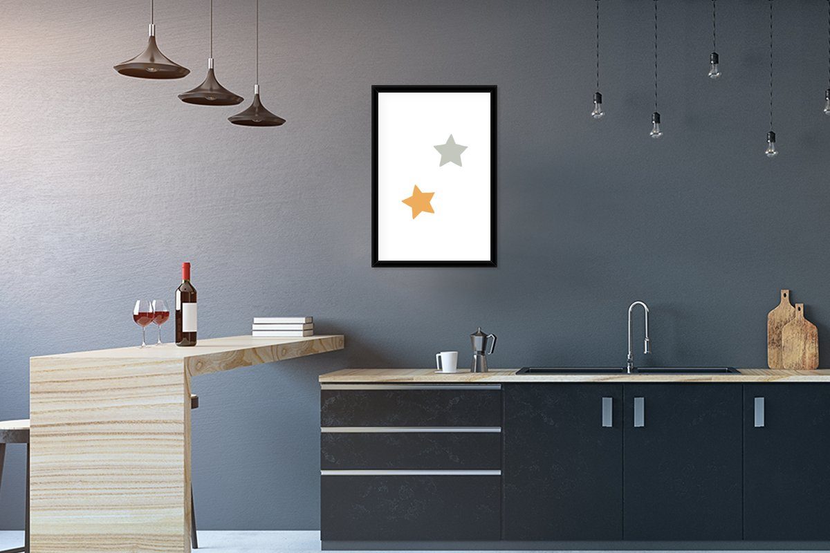 MuchoWow Poster Sterne - Pastell - Kind, (1 St), mit Rahmen, Kunstdruck, Gerahmtes Poster, Schwarzem Bilderrahmen
