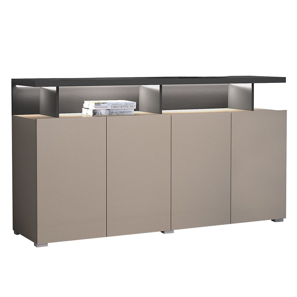 Lomadox Sideboard SELCE-83, in beige mit anthrazit, 153 cm breit, LED-Beleuchtung