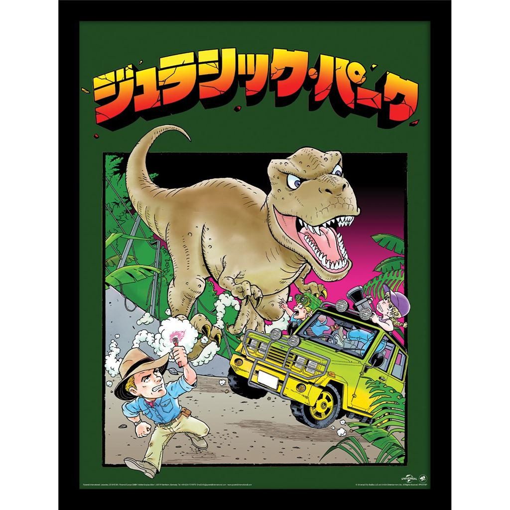Jurassic Park Bild mit Rahmen Anime T-Rex, Kunstdruck