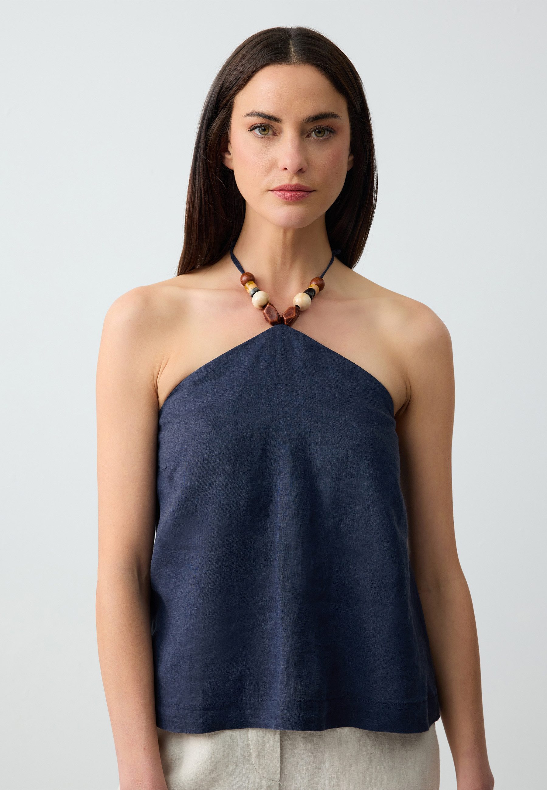 Blusentop Gewebte Dunkelblaue Bluse