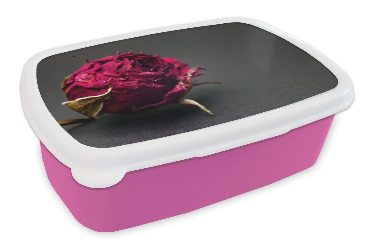 MuchoWow Lunchbox Rosen - Farbton - Rot, Kunststoff, (2-tlg), Brotbox für Erwachsene, Brotdose Kinder, Snackbox, Mädchen, Kunststoff rosa