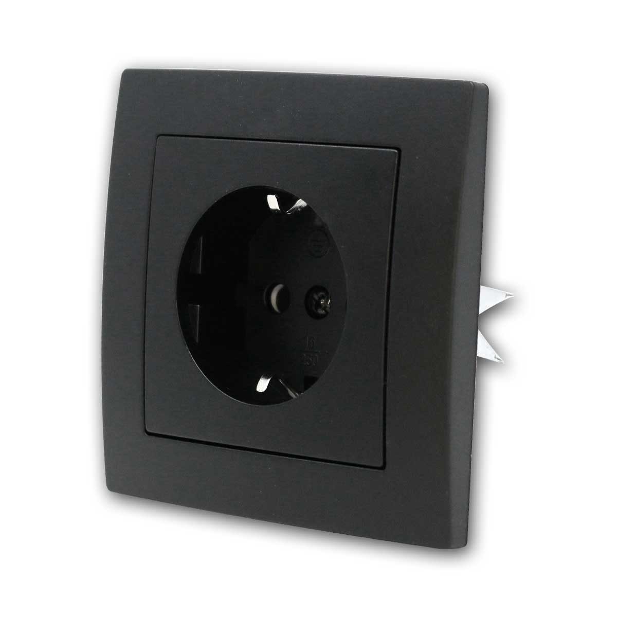 McPower FLAIR Steckdose schwarz,250V~/16A,UP,m Rahme,Klemm Unterputzschalter
