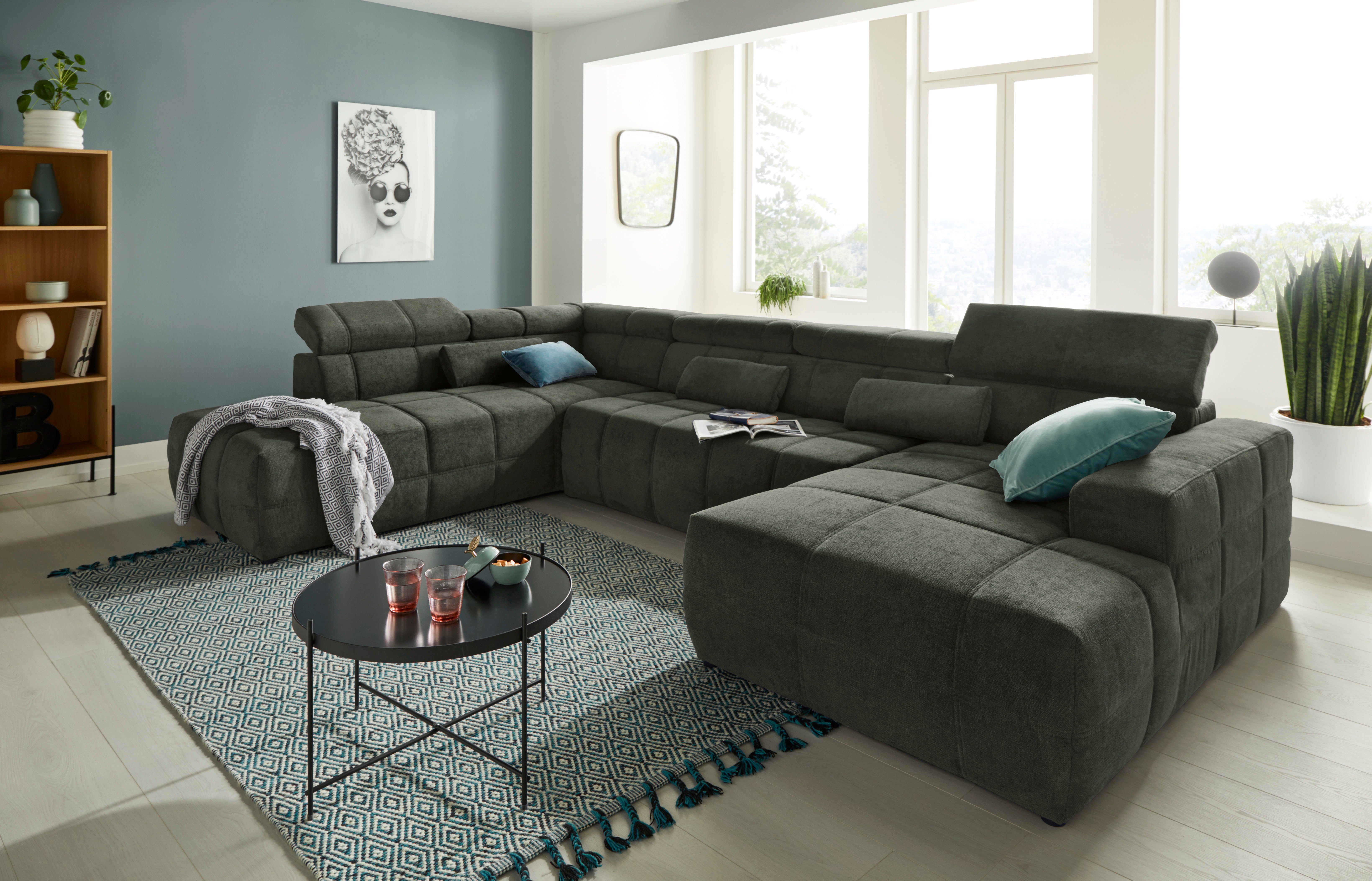 DOMO collection Wohnlandschaft Brandon, whlw. mit Sitztiefenverstellung, inkl. Nierenkissen, mit Kopfteilverstellung, wahlweise Sitztiefenverstellung, U-Form