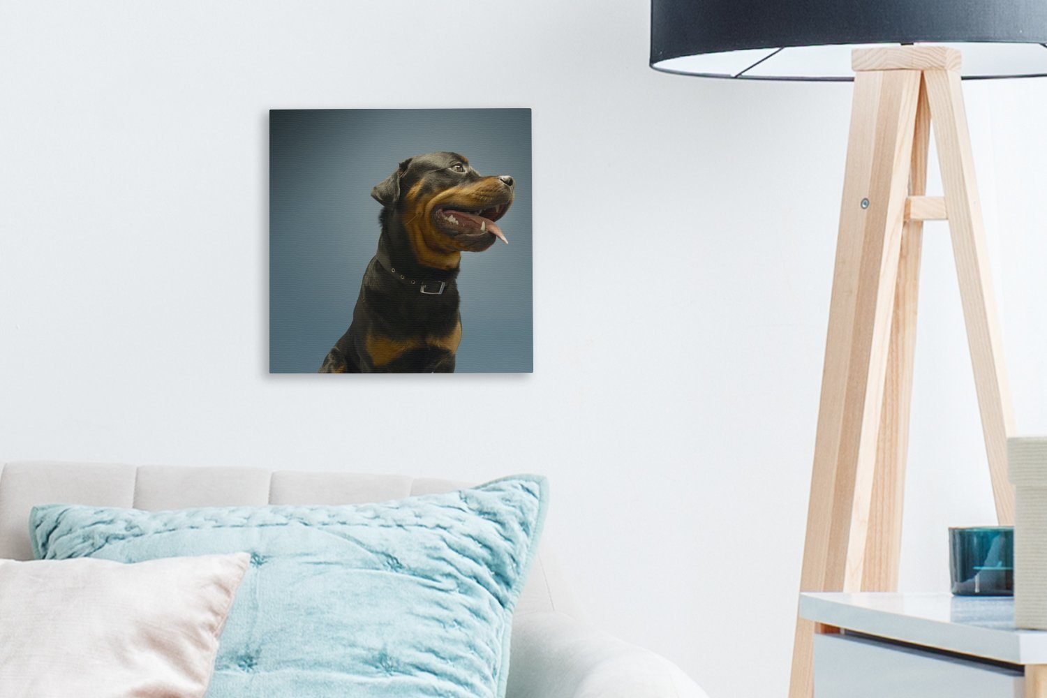 Hintergrund, eines (1 Bilder blauem auf Leinwandbild Rottweilers St), Schlafzimmer für OneMillionCanvasses® Wohnzimmer Studiofoto Leinwand