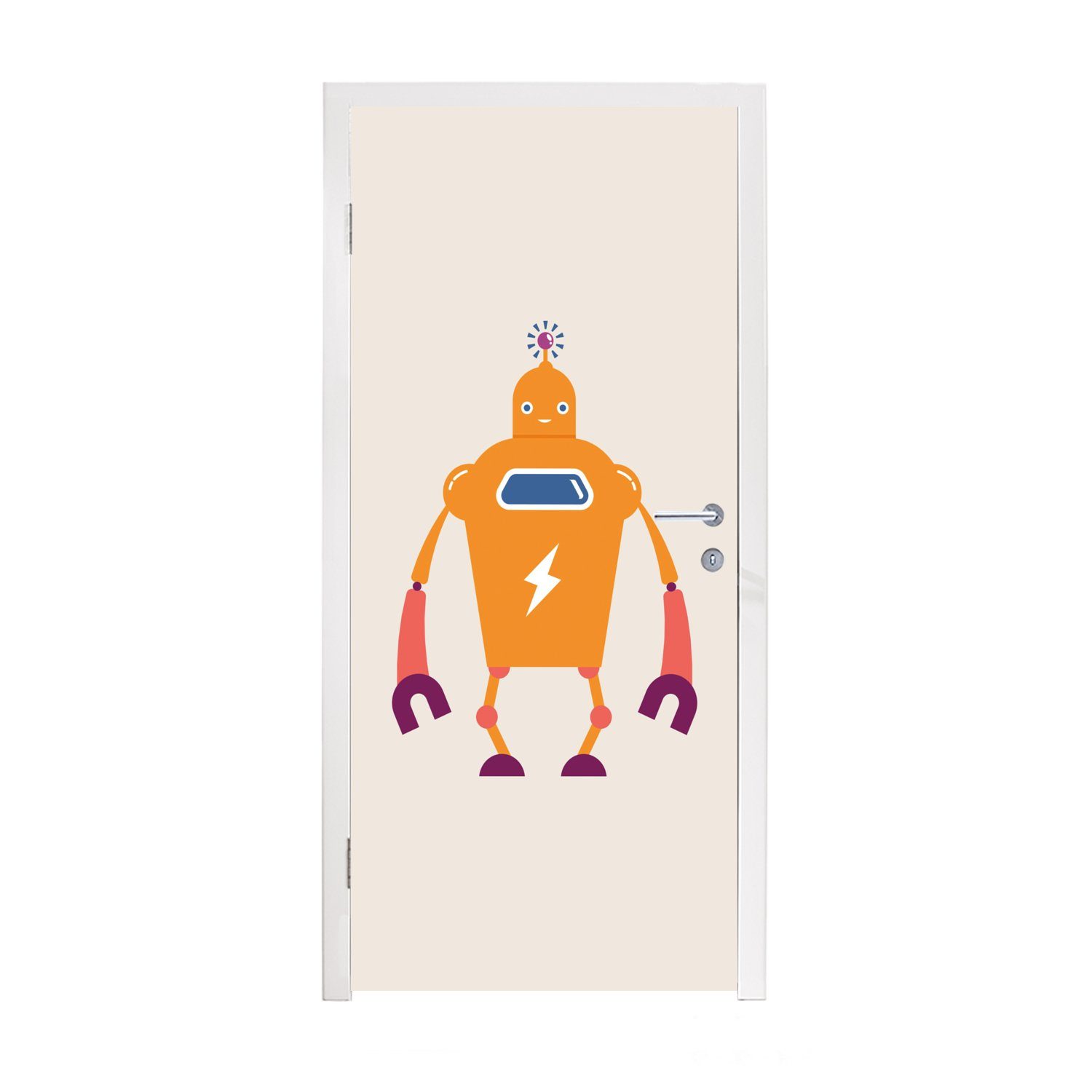 Blitzschlag Kinder, - - Orange Türaufkleber, - Junge Matt, Türtapete 75x205 Roboter für MuchoWow St), Tür, - Antenne (1 - Fototapete bedruckt, cm