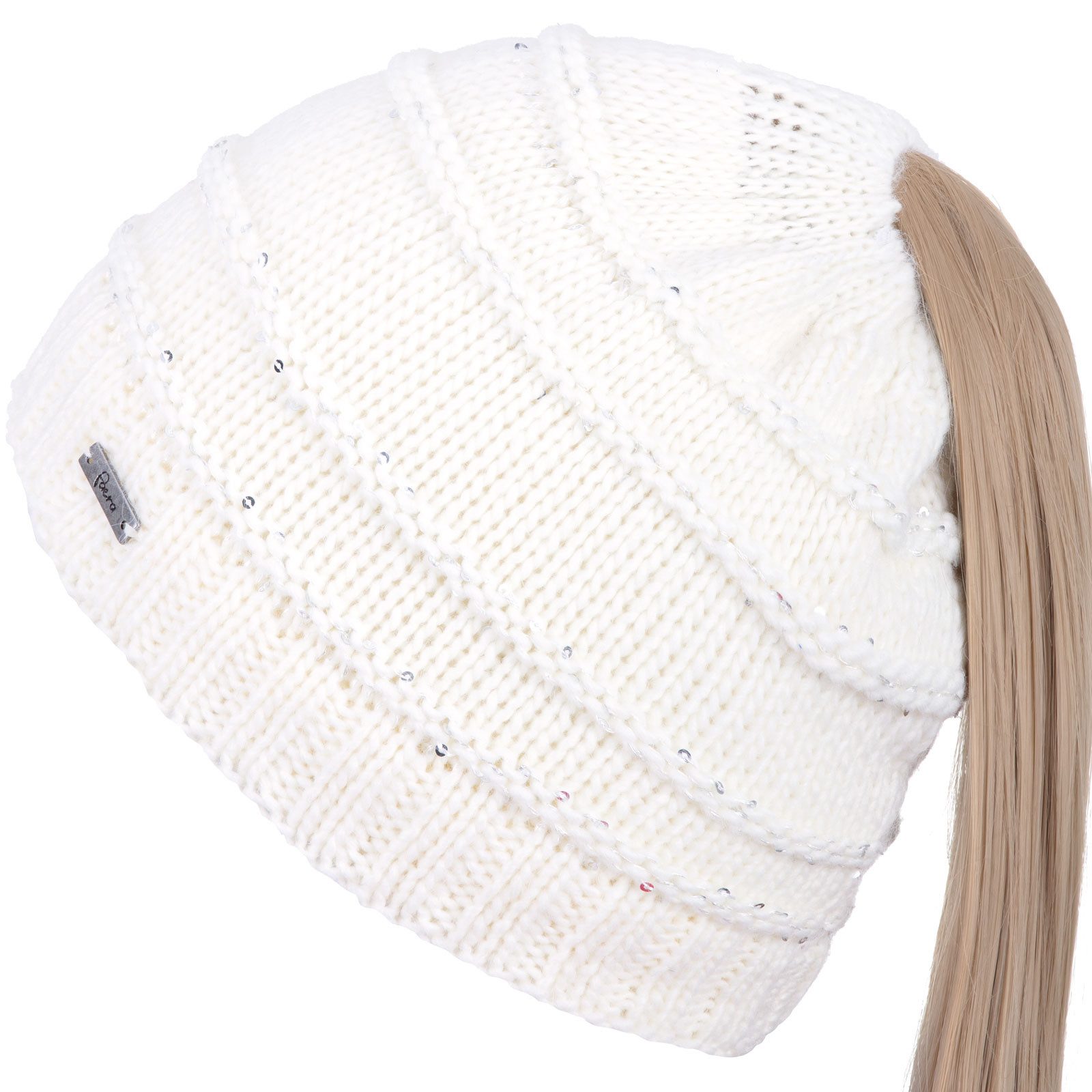 Faera Strickmütze (1-St) Damen Zopf Wintermütze Zopfloch Loch Strickmütze Beanie Mütze