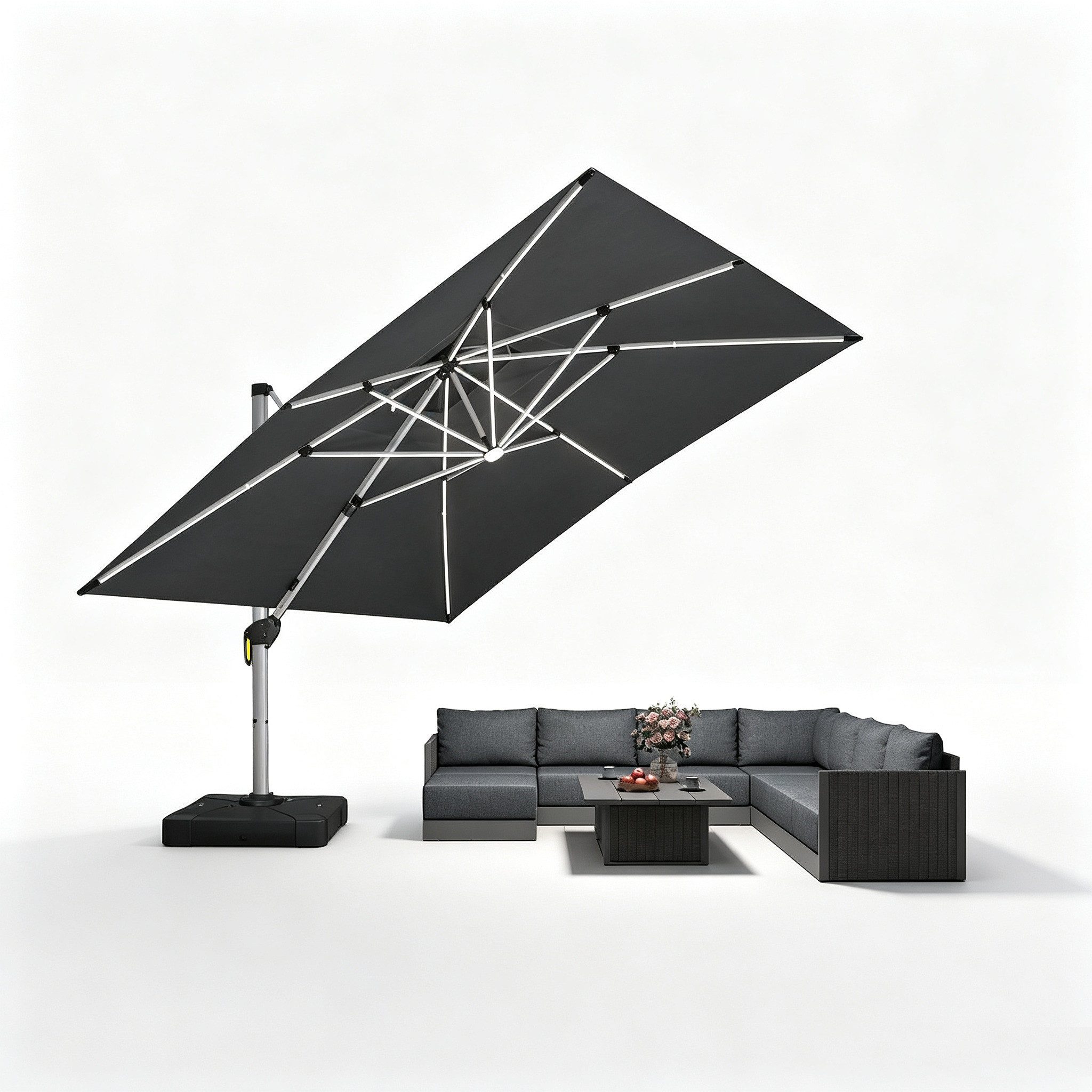PURPLE LEAF Sonnenschirm Rechteckig Außenbereich Alu Ampelschirm, Gartenschirm mit Solar LED, LxB: 365,00x270,00 cm, windstabil,für Garten,Terrasse, Pool