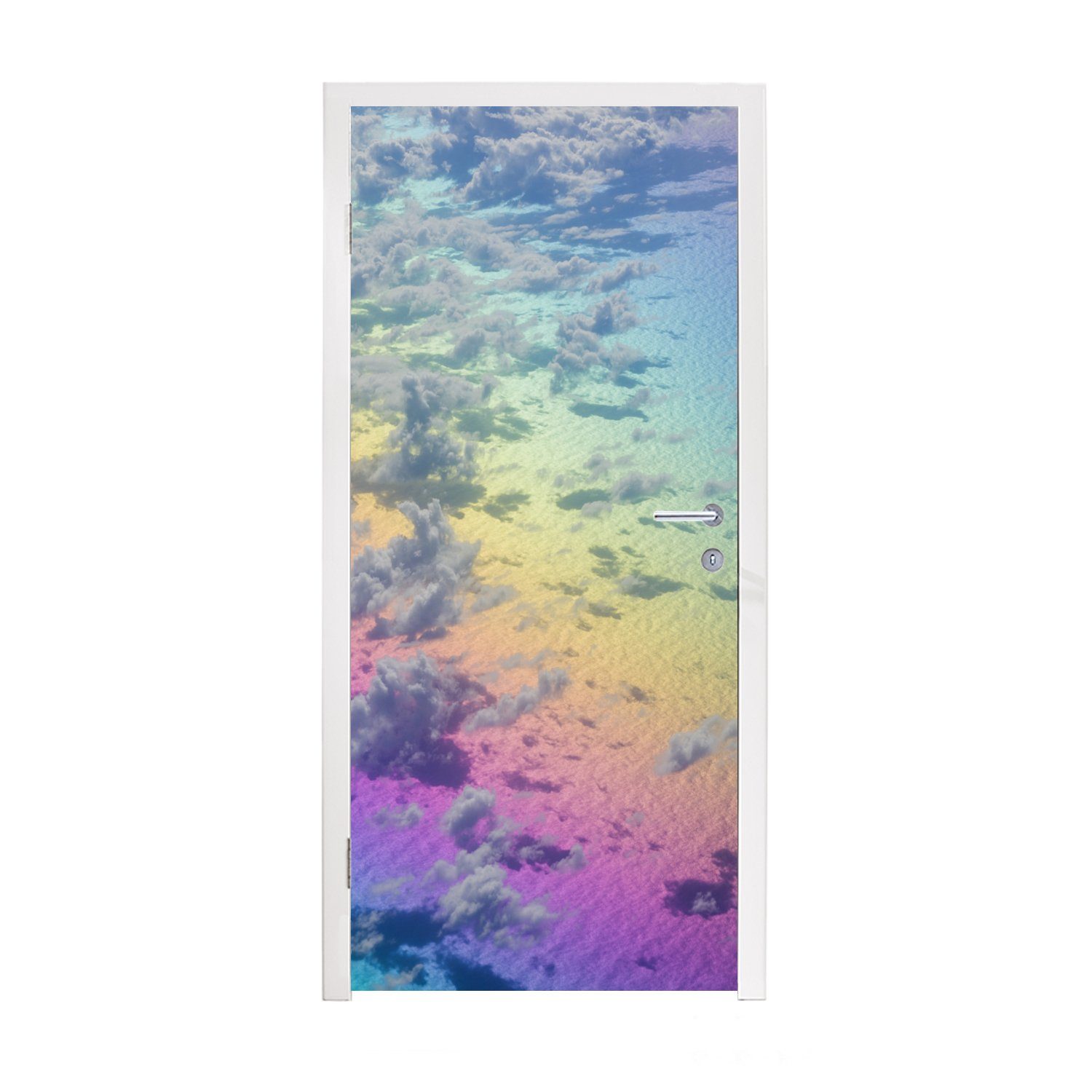 MuchoWow Türtapete Wolken mit Regenbogen, Matt, bedruckt, (1 St), Fototapete für Tür, Türaufkleber, 75x205 cm | Türtapeten