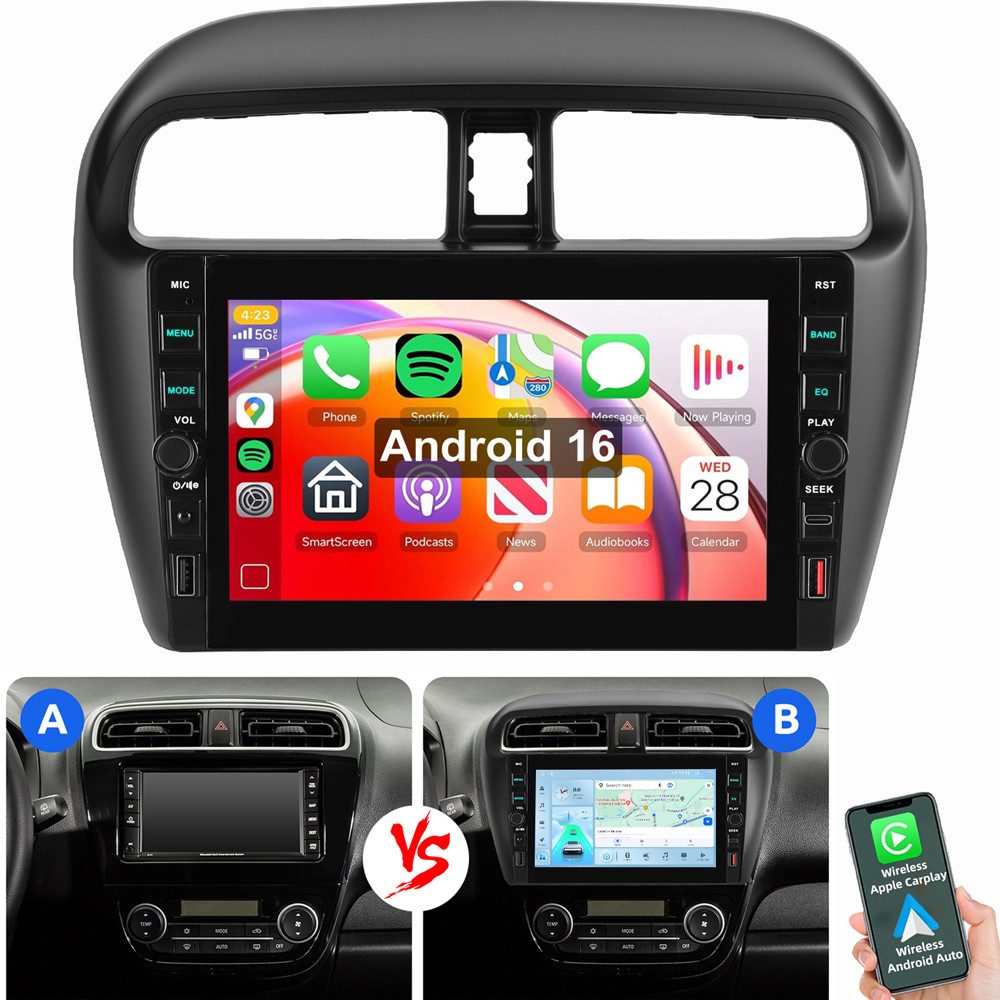 ESSGOO Für Mitsubishi Mirage Space Star Android 15 Navi Carplay Autoradio (RDS, Digitalradio (DAB), FM, AM)