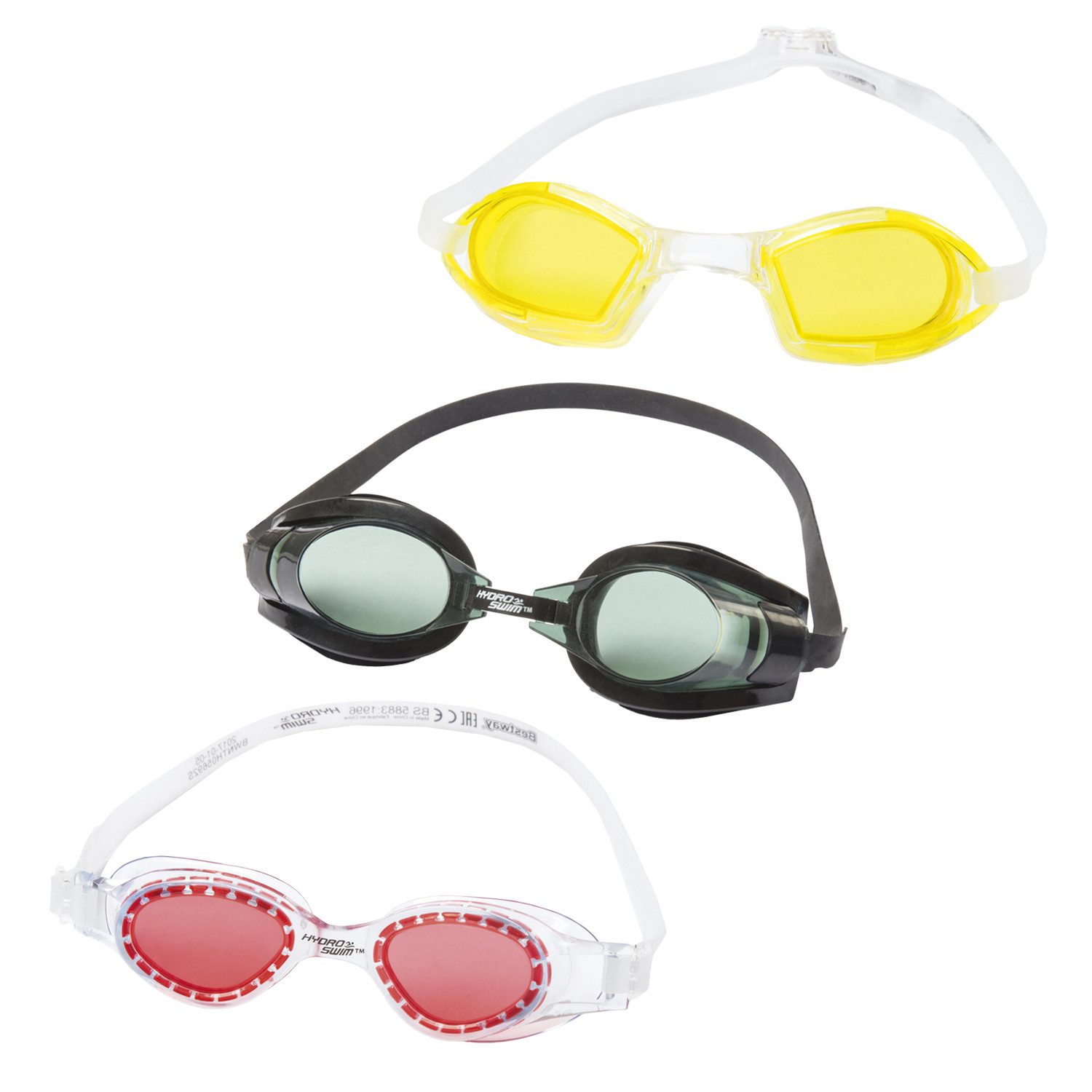 Bestway Schwimmbrille Hydro-Swim™ 3er-Set für Kinder "Focus", (Set, Vollständig verstellbares Silikon-Kopfband), 100% latexfrei