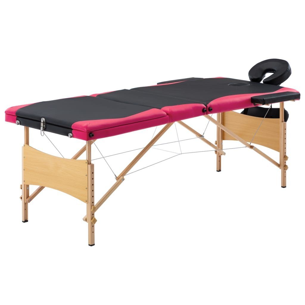 vidaXL und Klappbar 3-Zonen Rosa Holzgestell mit Massageliege Schwarz Massageliege