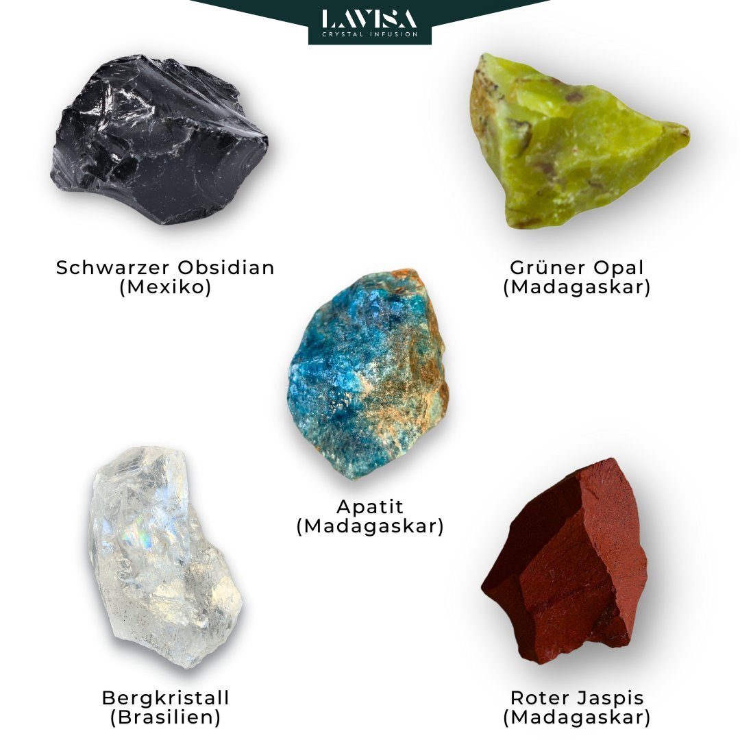 5 Elemente Kristalle, Mineralien Dekosteine, Natursteine Edelsteine, LAVISA echte Edelstein