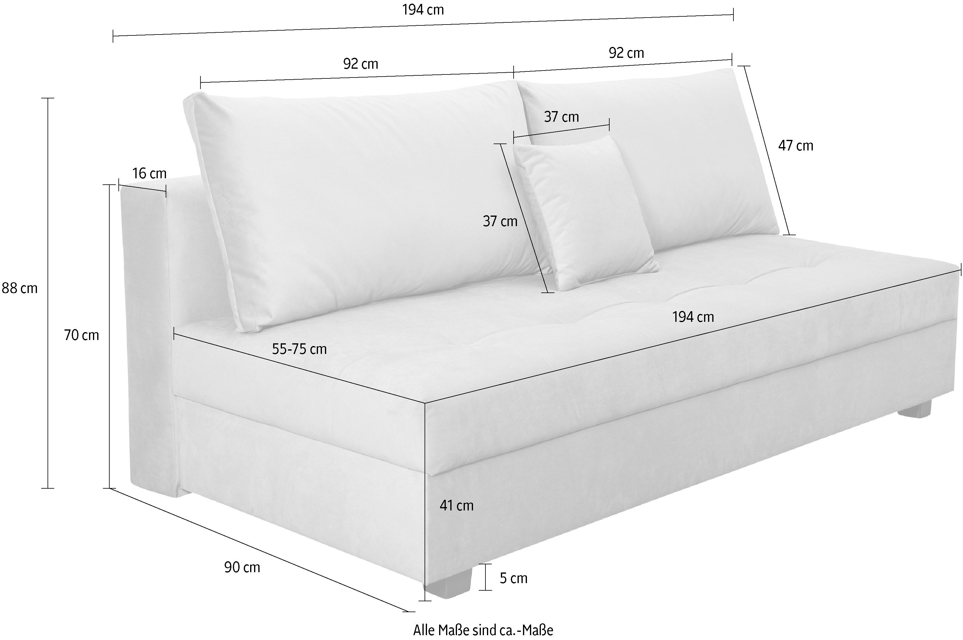 COLLECTION AB Schlafsofa DARIA inklusive Schlafunktion und Bettkasten, Schlafsofa,Bettfunktion,Bettkasten,inklusive Rückenkissen,Federkern