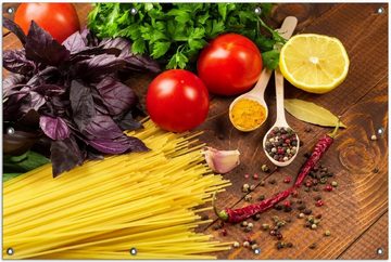 Wallario Sichtschutzzaunmatten Italienisches Menü mit Spaghetti, Tomaten, Basilikum und Gewürzen, rund