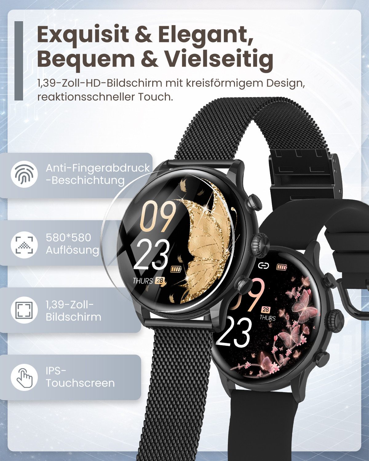 SWGOTA Smartwatch Damen Rund mit Bluetooth-Anruf und 120+ Sportmodi Smartwatch (3.63 cm/1.39 Zoll), IP68 Fitnesstracker mit Herzfrequenz, Blutdruck, SpO2,Schlafmonitor