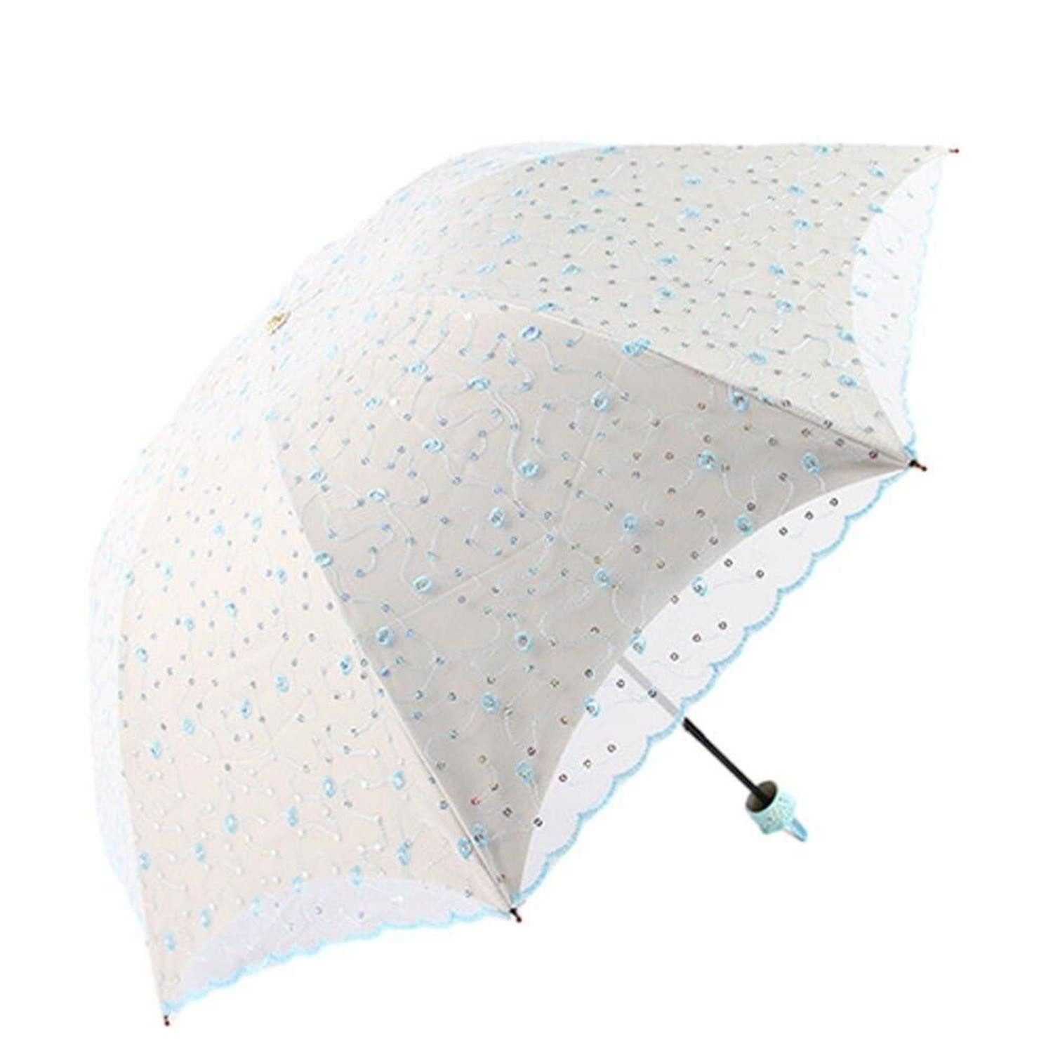 LuxusKollektion Taschenregenschirm Sonnenschirm Spitze gefaltet blau