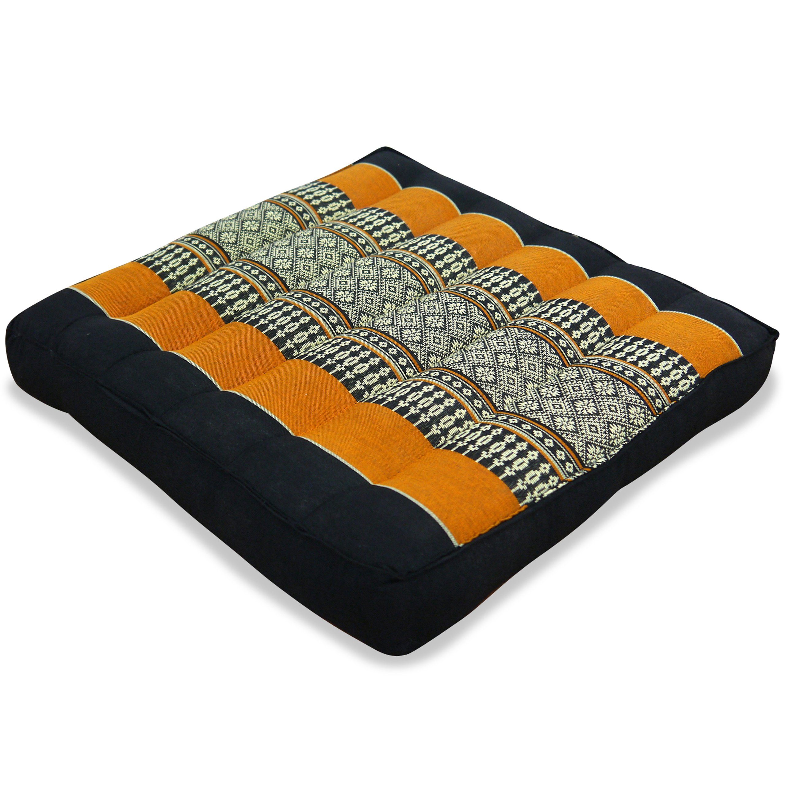 handgefertigt, / orange Sitzkissen vegan 35x35x6cm, livasia Kapok Sitzkissen 35 cm, und schwarz