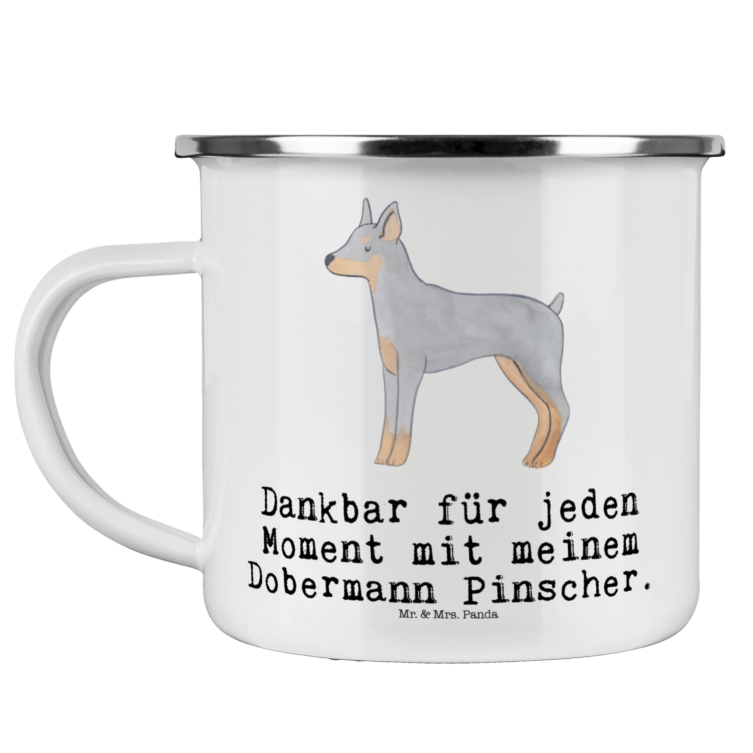 Pinscher Mrs. & Geschenk, Trinkbec, Mr. Becher Weiß Dobermann Emaille - Hund, Edelstahl - Panda Moment