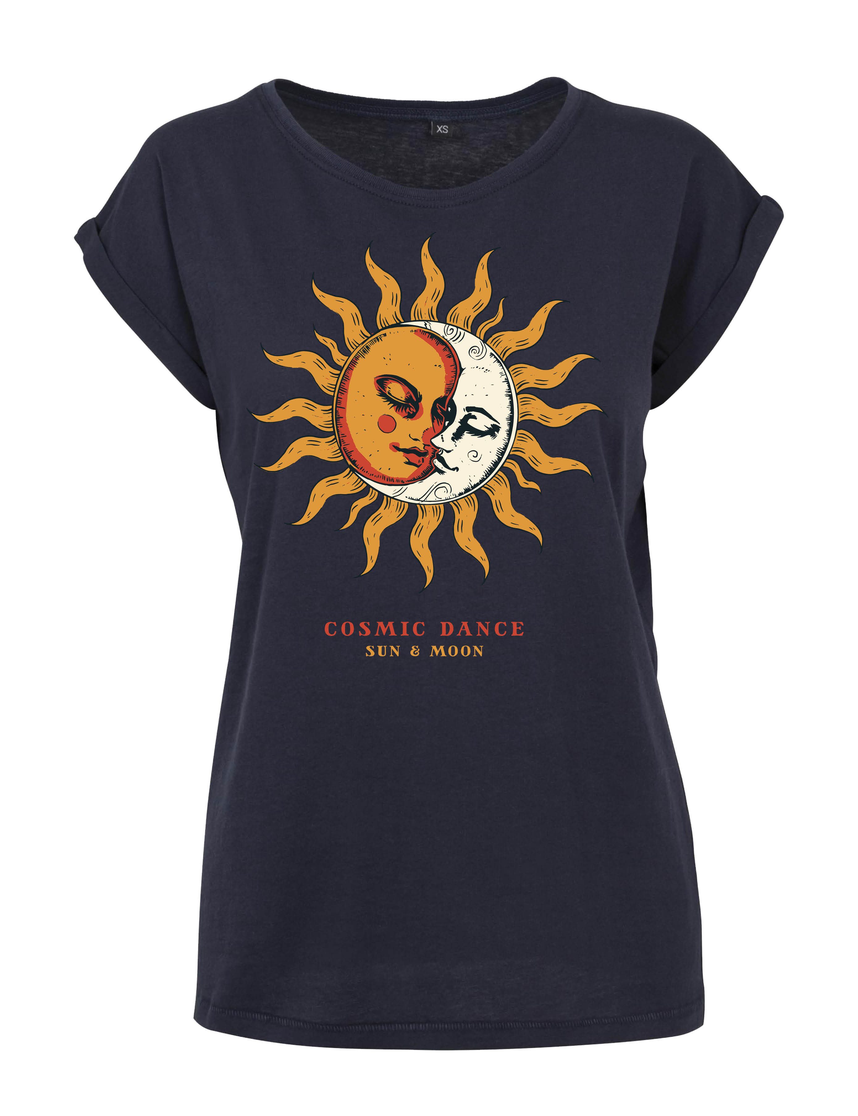 Youth Designz Print-Shirt "Sun & Moon Cosmic Dance" Damen T-Shirt als Statement Geschenk Motiv mit stylischen Retro Aufdruck für Frauen