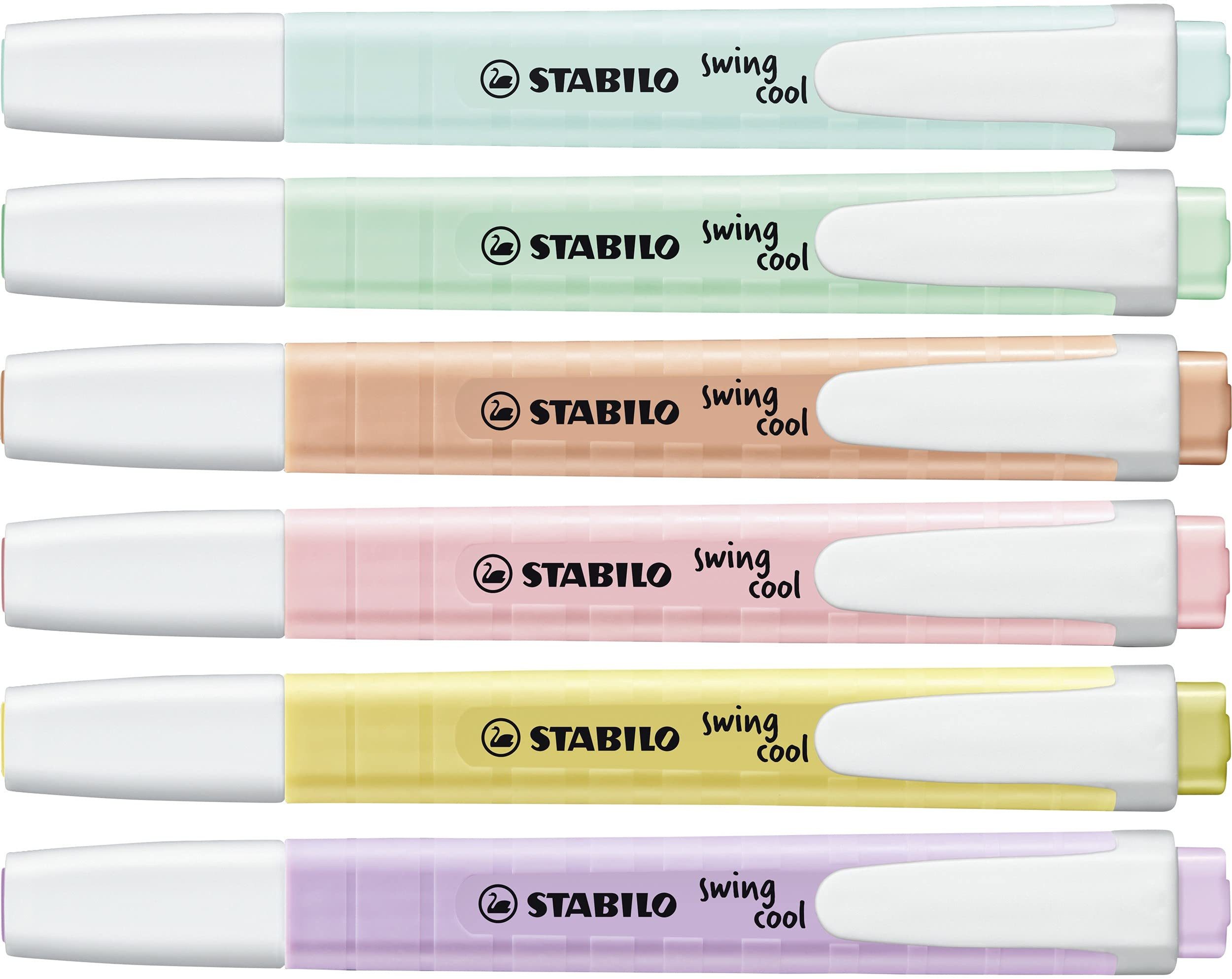 STABILO Filzstift Textmarker-Set mit 6 Farben, Pastell, 6er Pack, Ideal für Schule und Büro, handliches Design