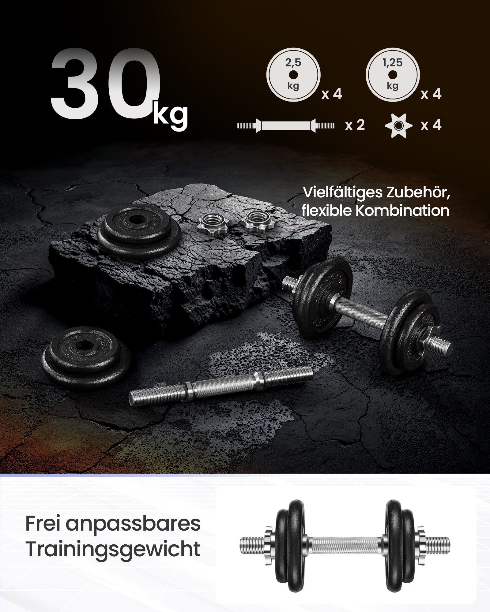 SONGMICS Kurzhantel SYL20/30/40T, Hantelset aus Gusseisen, 20/30/40 kg, verstellbar