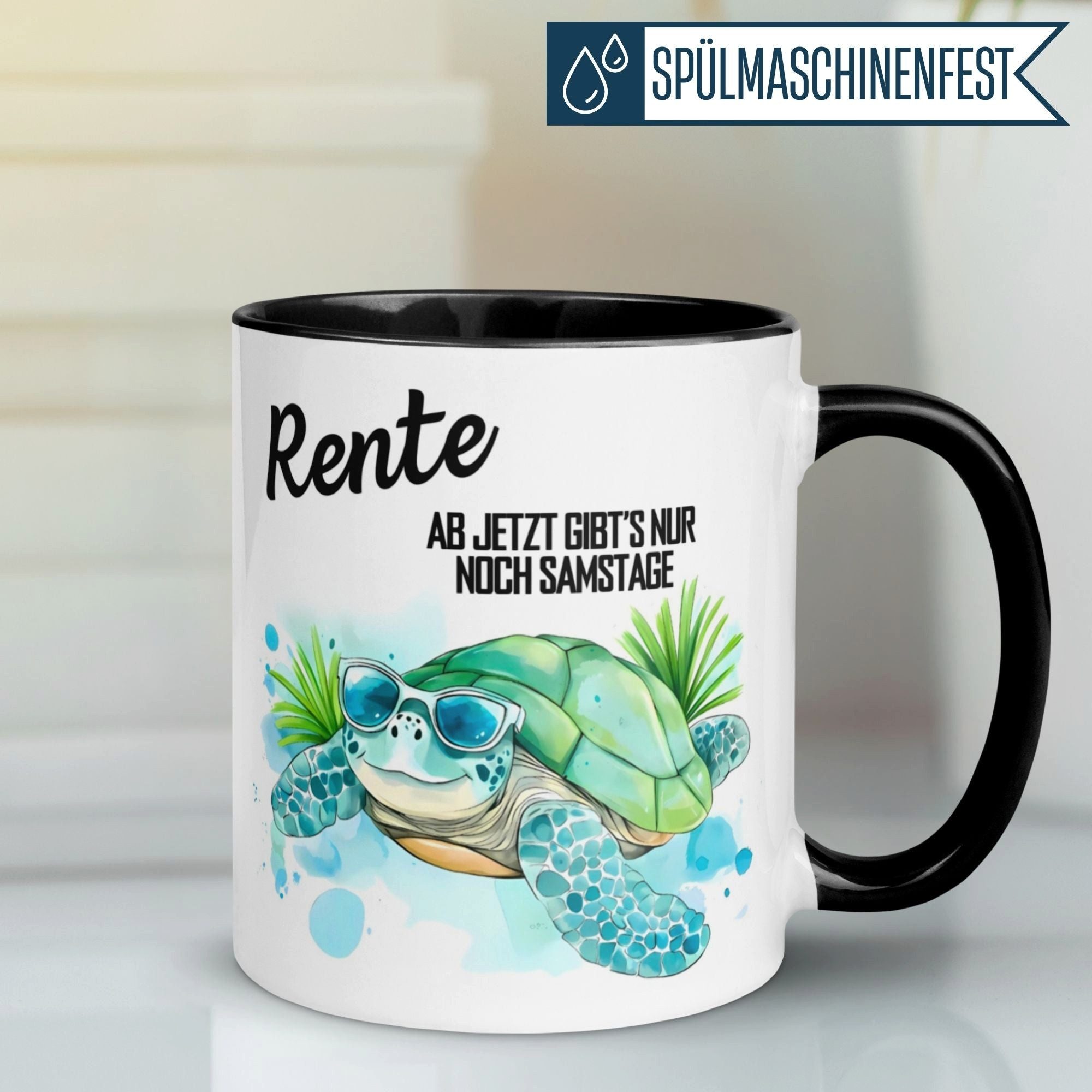 Momentals Tasse Rente – „Ab jetzt gibt’s nur noch Samstage“ – Rentenbeginn Mann Frau, Gratis Versand · Links-&Rechtshänder · Spülmaschinenfest