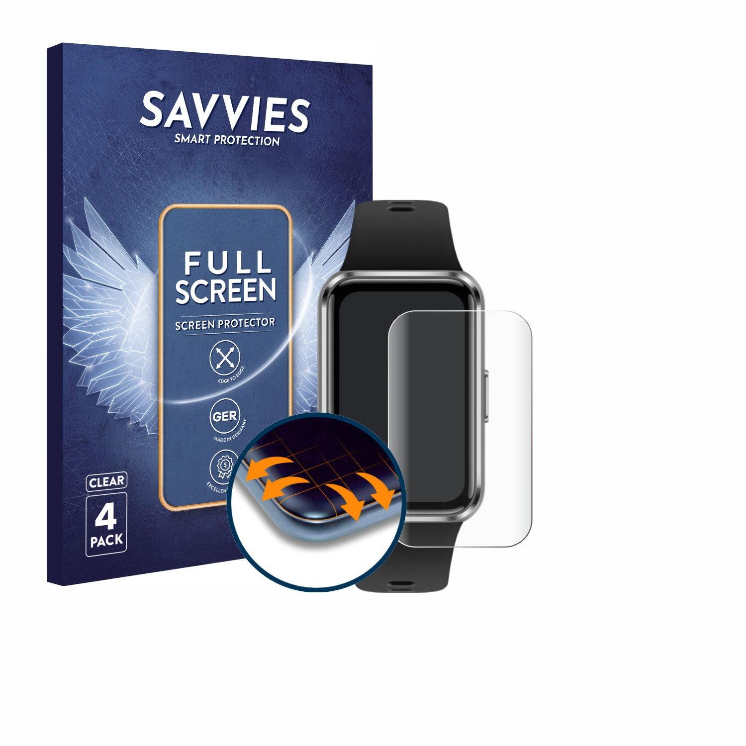 Savvies Displayschutzfolie Fullscreen Schutzfolie für Huawei Band 11, 4 Stück, Displayschutz Folie Fullcover Klar Transparent
