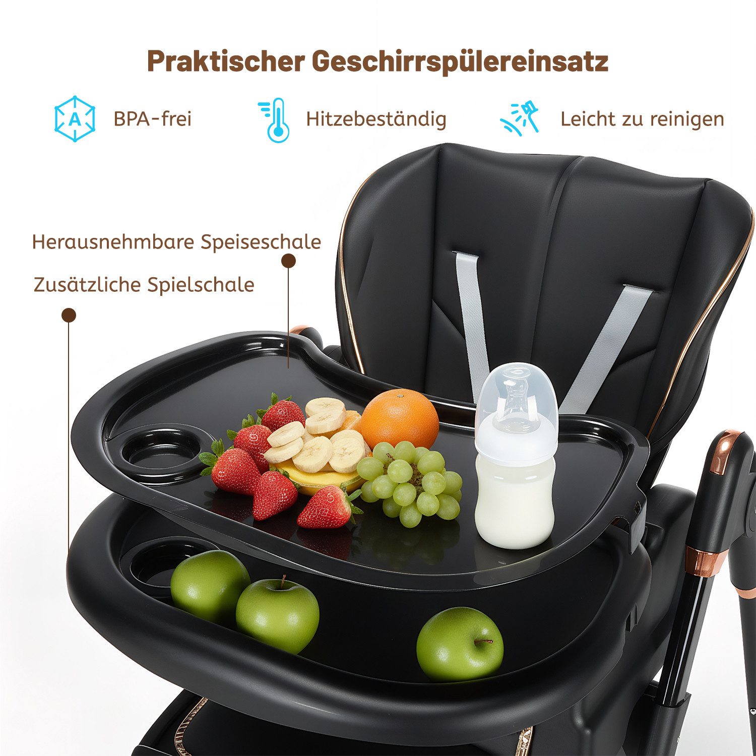 oyajia Kinderstuhl 3in1 Babywippe für Kinder, höhenverstellbar klappbar (Babystuhl mit Tablett und 5-Punkt-Gurt, Fußstütze, Einfach zu Reinigen), Baby Wippe, ab 6 Monaten bis 3 Jahren