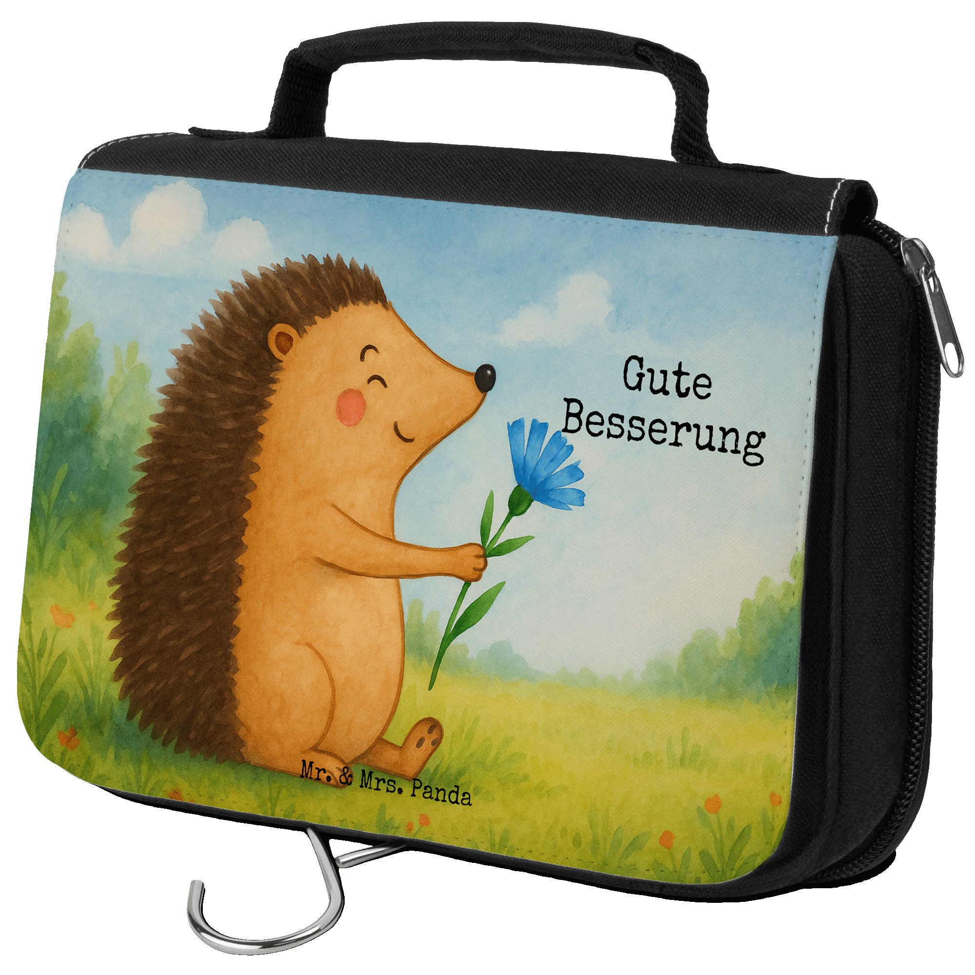 Kulturbeutel Igel Blumen Design, badtasche, Weiß, Genesungswünsche, Kosmetiktasche