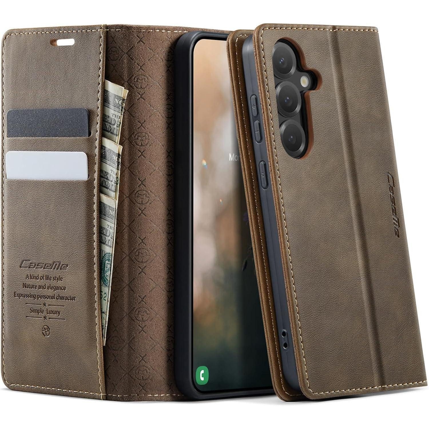 LuxusKollektion Flip Case Handyhülle Galaxy S25FE RFID für Galaxy S25 FE Luxury Braun mit RFID