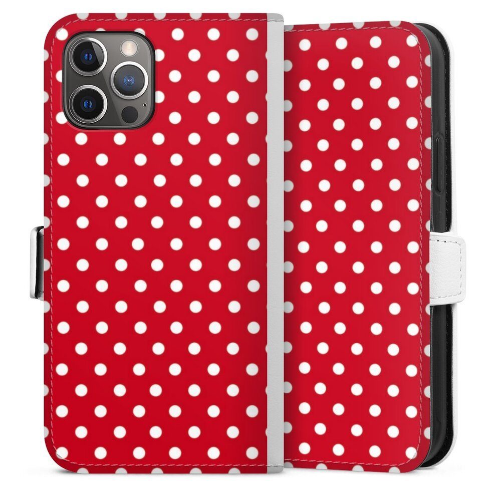 DeinDesign Handyhülle Punkte Retro Polka Dots Polka Dots - dunkelrot und weiß, Apple iPhone 12 Pro Hülle Handy Flip Case Wallet Cover