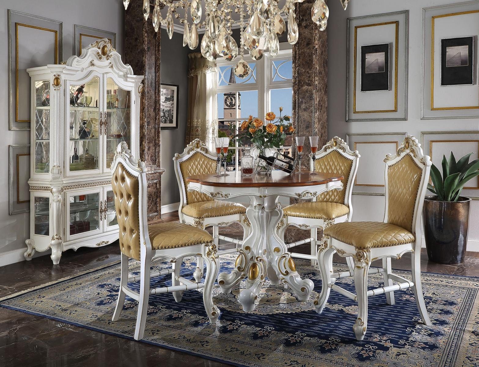 JVmoebel Esszimmer-Set Barock Essgruppe in Weiß mit Tisch, Stühlen und Vitrine, (Esszimmer-Set, Küchen-Set), Made in Europa
