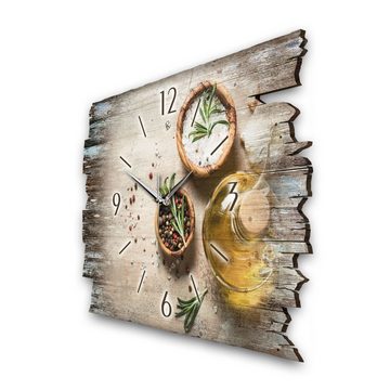 Kreative Feder Wanduhr Design-Wanduhr „Gewürze“ aus Holz im Shabby Style Design (ohne Ticken; flüsterleises Uhrwerk; außergewöhnlich, modern)