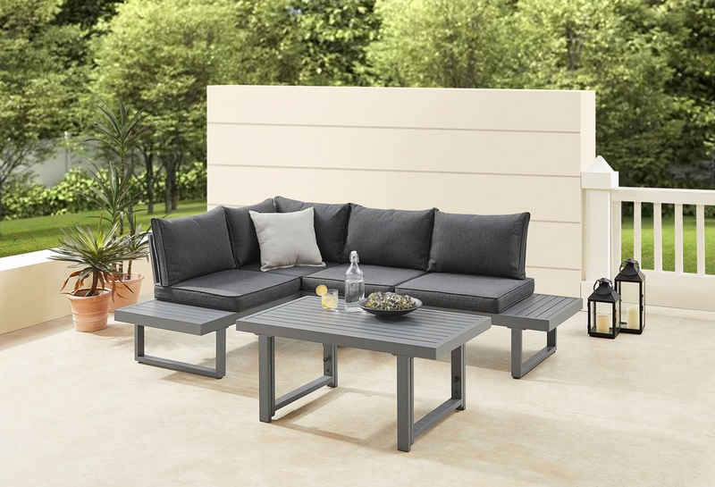 KONIFERA Gartenlounge-Set Hamburg, (Set, 14-tlg., Tisch:100x60x60/40cm,abnehmbare Rückenlehnen,individuell aufstellbar), höhenverstellbarer Tisch, inkl. Schutzhülle, Aluminiumgestell