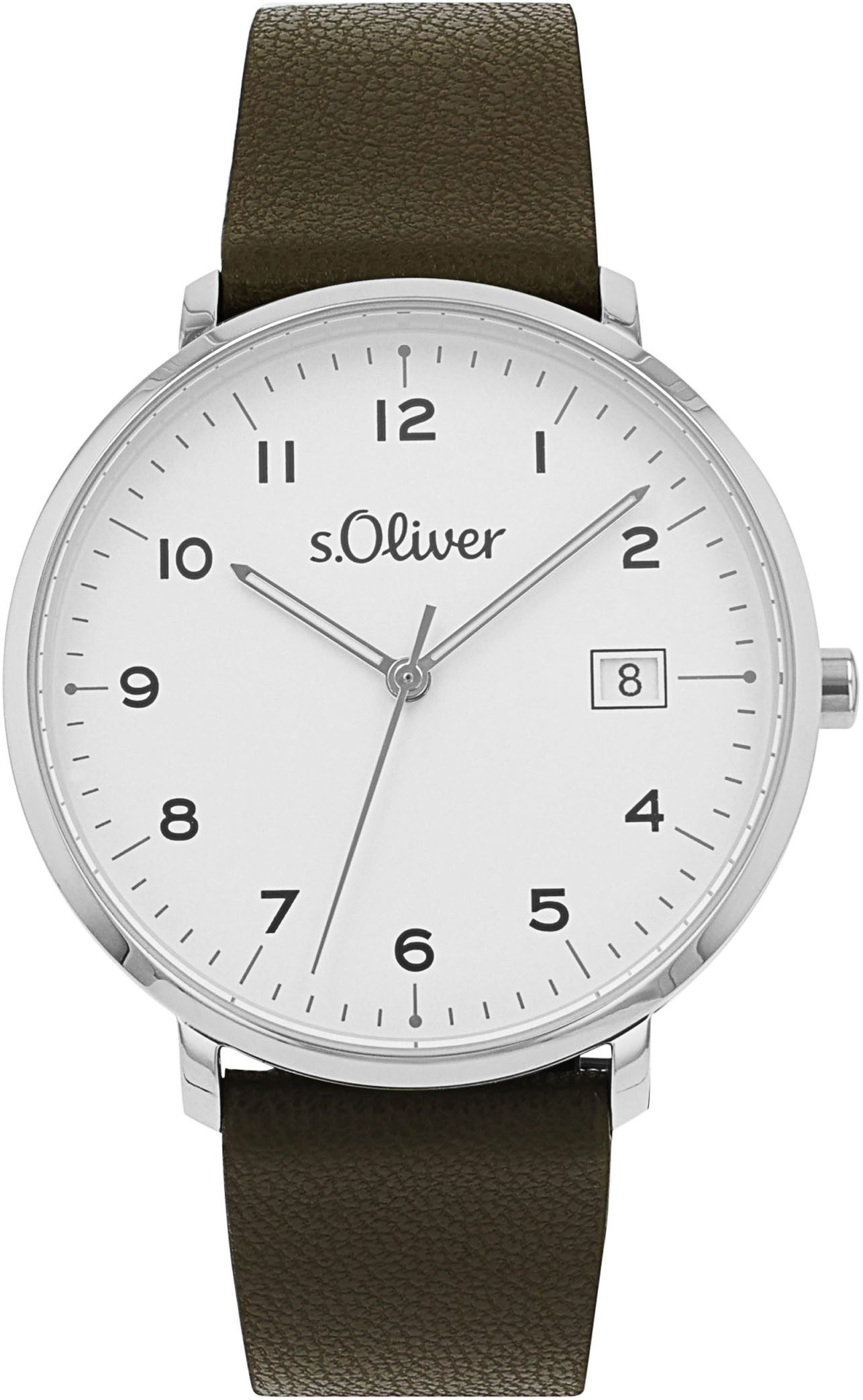 s.Oliver Quarzuhr 2038595, Armbanduhr, Damenuhr, Herrenuhr, Lederarmband, Datum