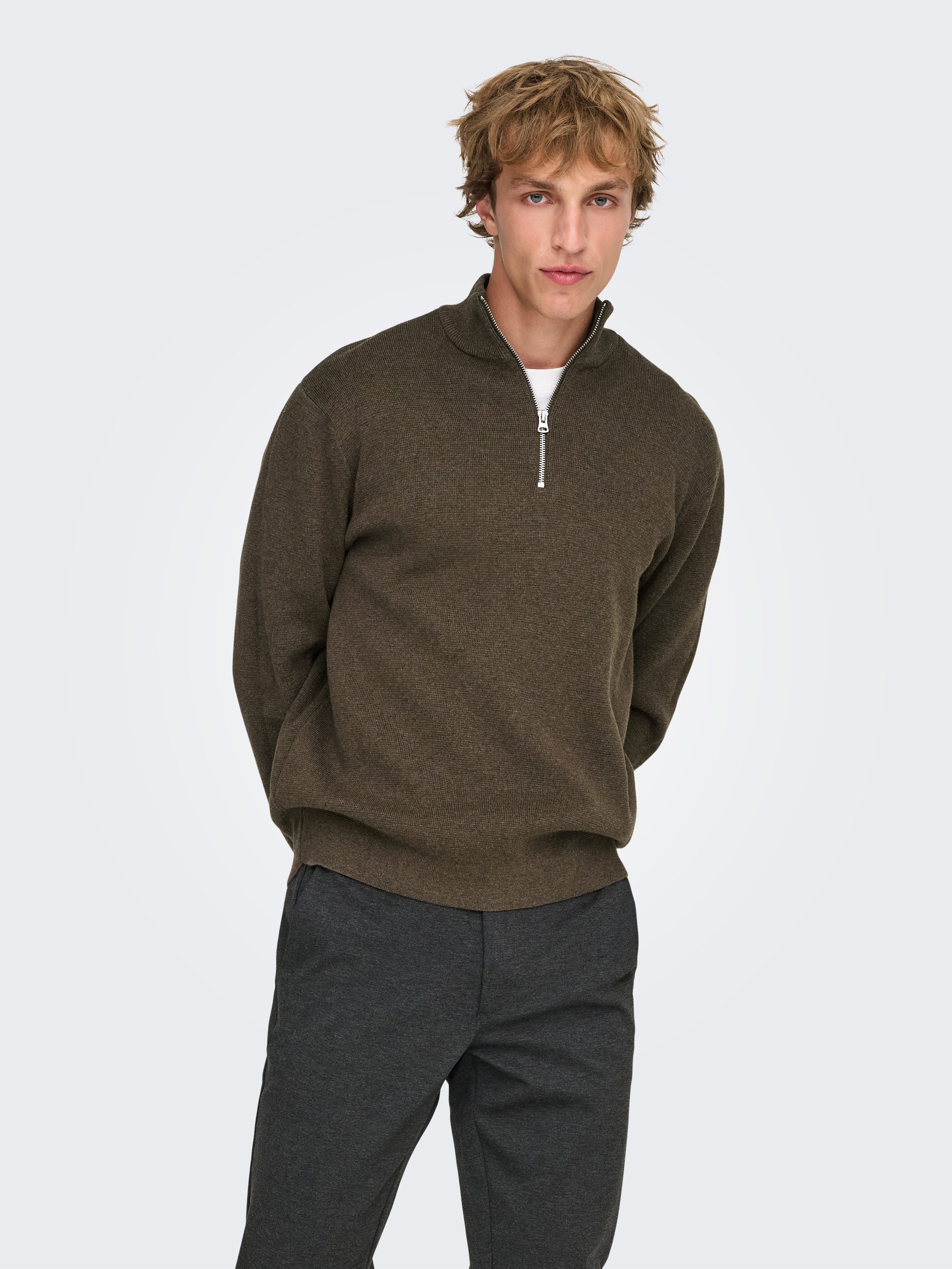 ONLY & SONS Troyer ONSTING LIFE REG HALF ZIP KNIT NOOS Baumwolle, regular fit