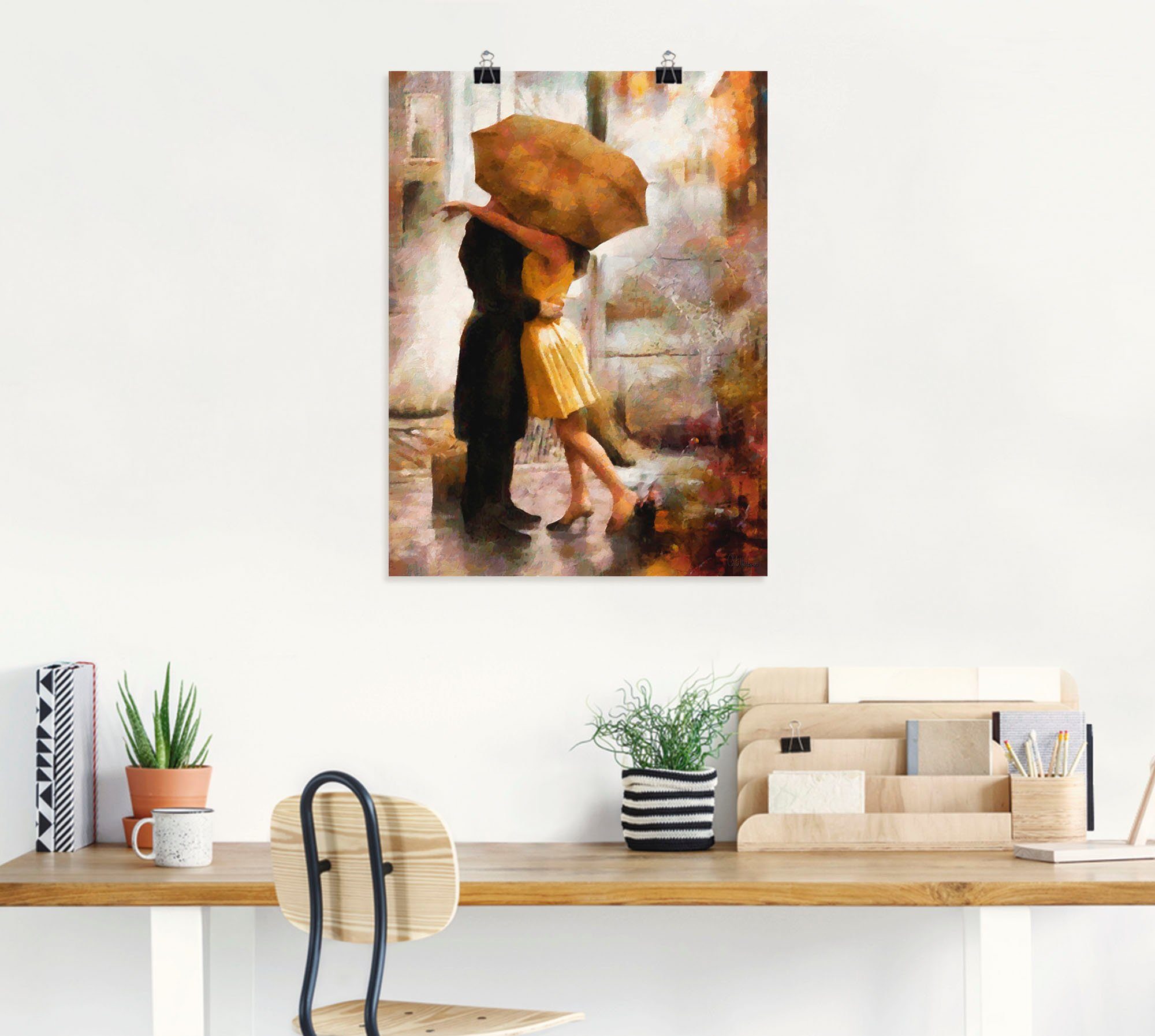 Wandaufkleber Liebespaaren als Alubild, unter Bilder in versch. Kuss Wandbild Poster von Leinwandbild, St), Größen Artland (1 oder Regenschirm,