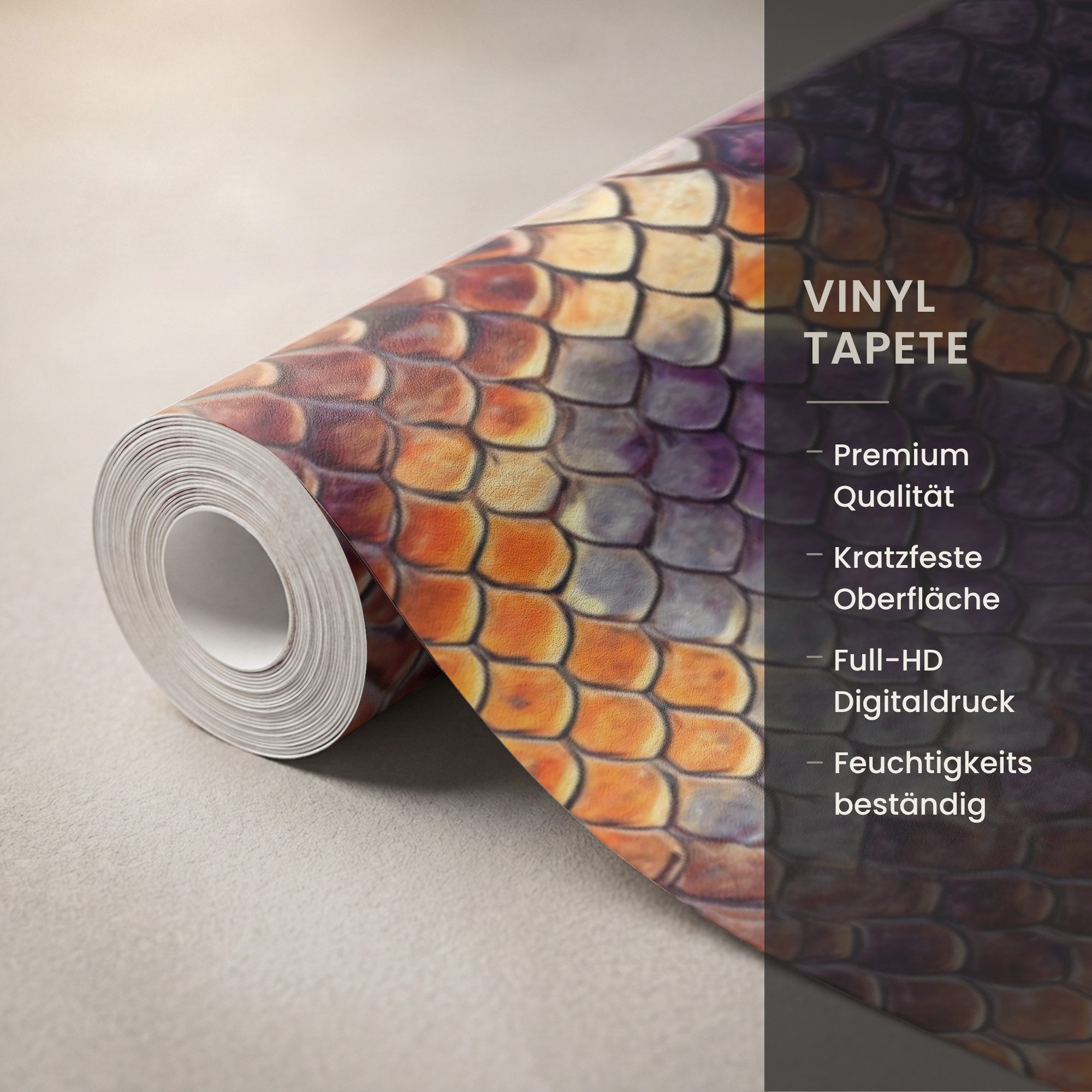 OnlyWow Fototapete Schlange – Bunt – Schuppen, Matt, bedruckt, Küche, Modern, bedruckt, Vinyl Tapete 220x200cm