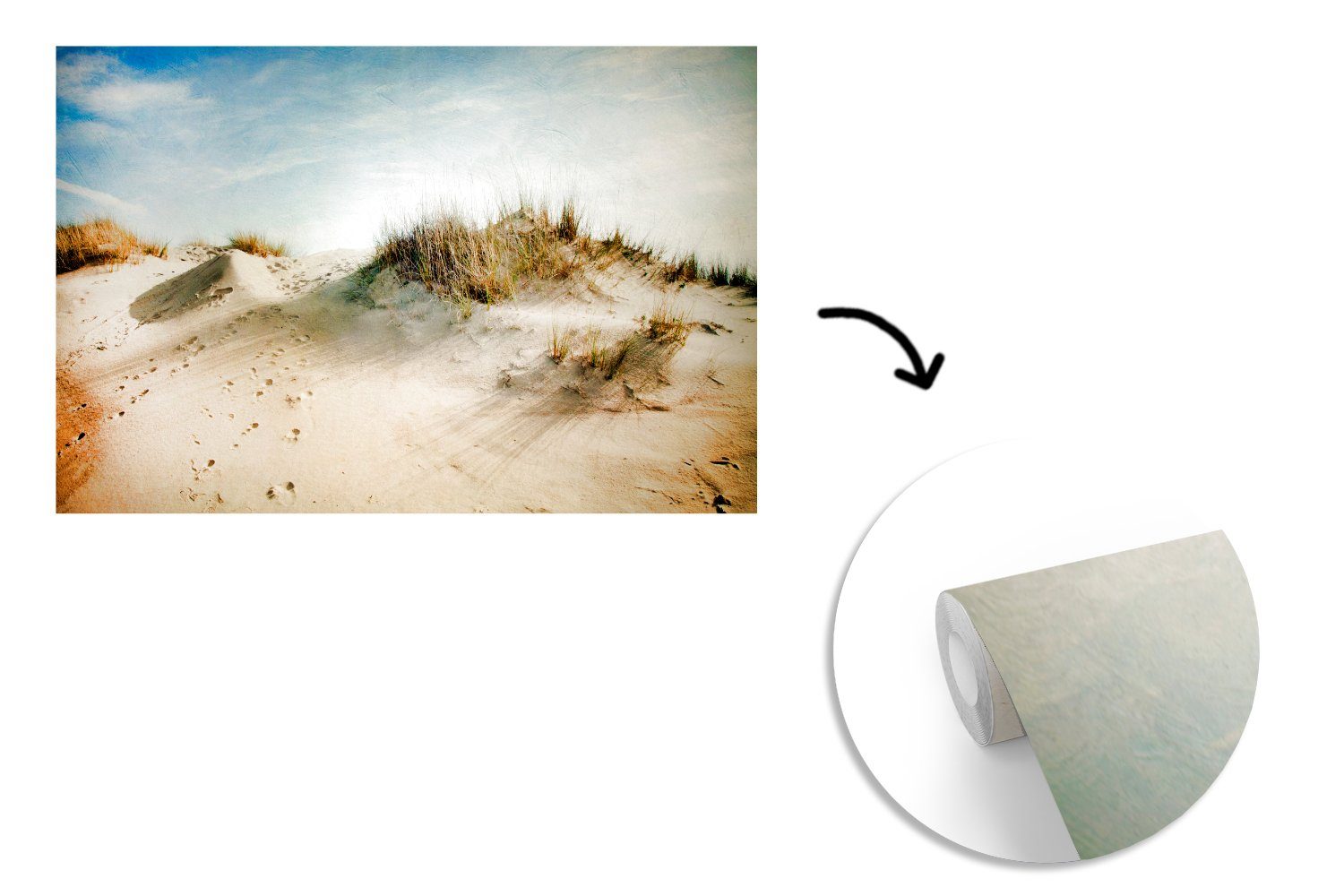 bedeckten MuchoWow Vinyl einem Schlafzimmer, Himmel, Fototapete bedruckt, Sanddünen Matt, Kinderzimmer, unter Wallpaper Wohnzimmer, St), (8 für Tapete