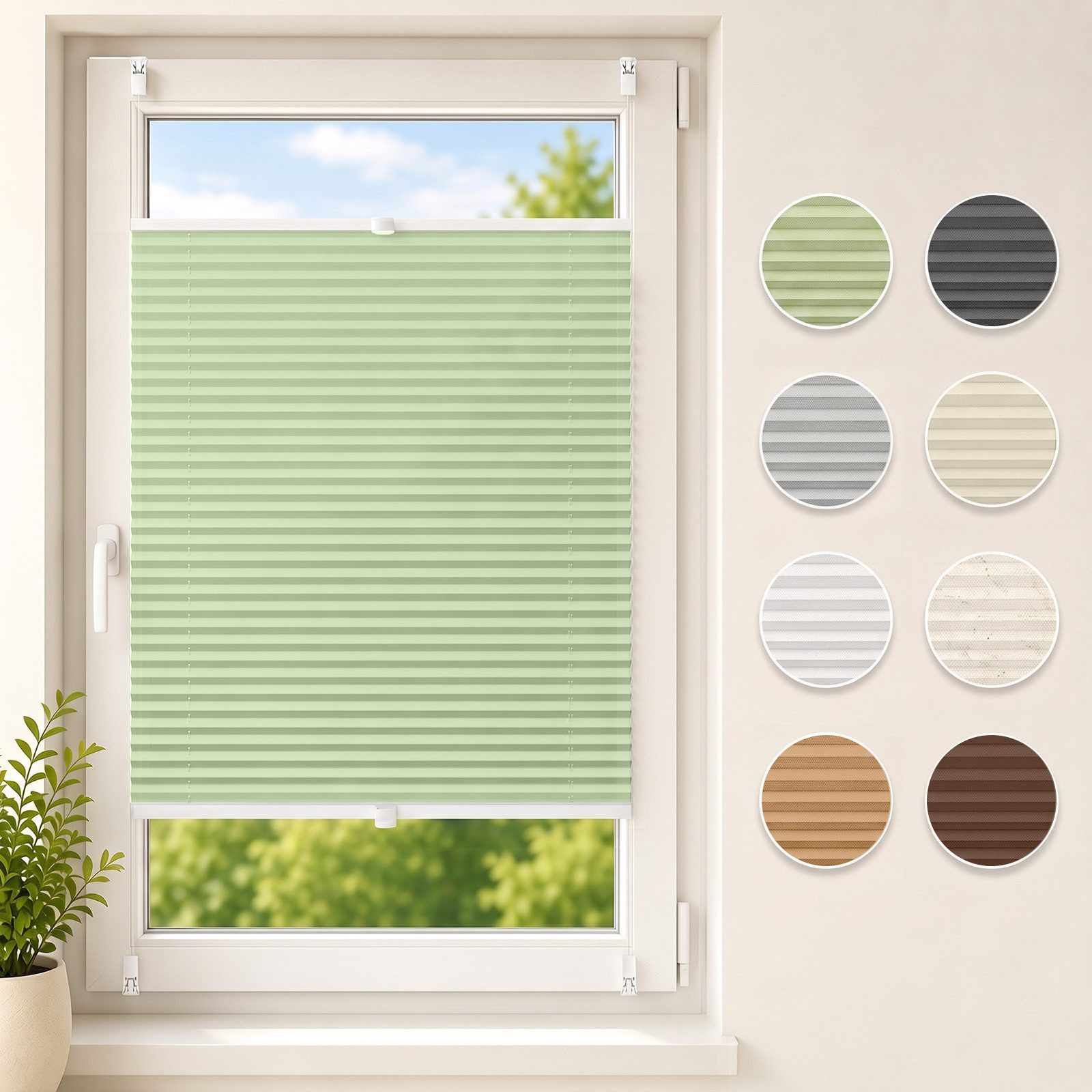 Sekey Plissee Plissee ohne Bohren Klemmfix verspannt für Fenster & Tür Lichtschutz, blickdicht, Klemmfix Montage ohne Bohren, Klemmfix, Faltenstore Klemmfix Lichtschutz und Sichtschutz 60x120cm Grün
