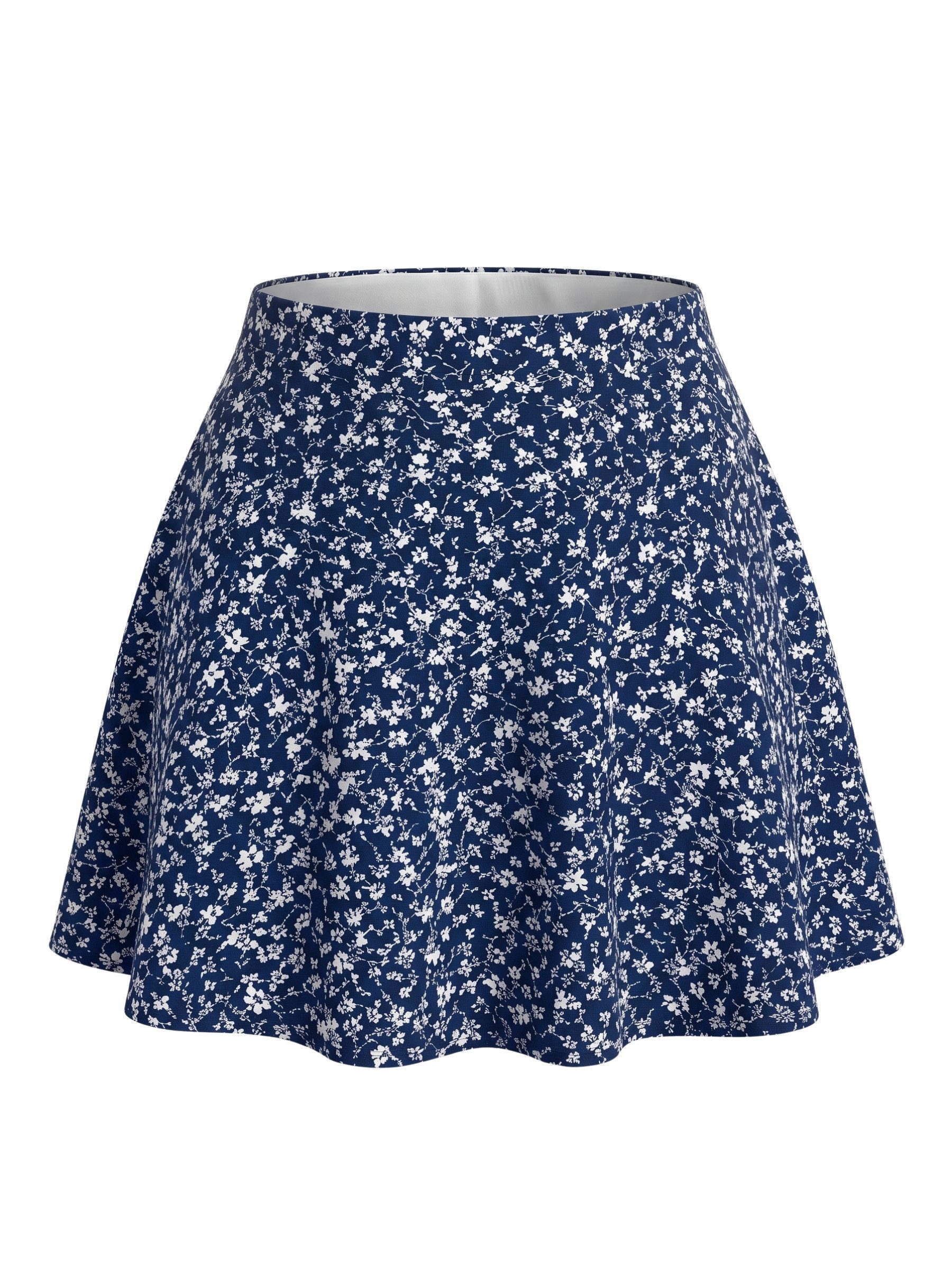 Elegant Love Sommerrock High-Waist Minirock geblümt – Ausgestellter A-Linien-Rock Damen Skaterrock mit Streublumen – Schwingender Freizeitrock