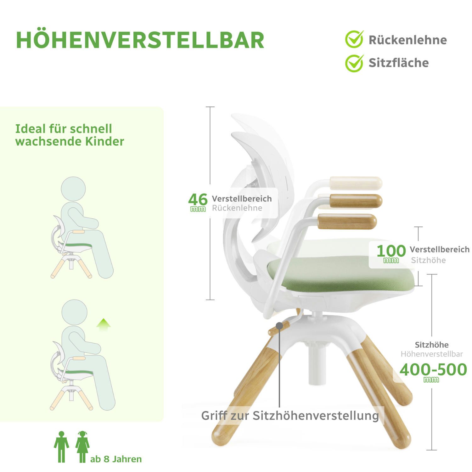 HOKO Kinderstuhl Höhenverstellbarer, mitwachsender Kinder Stuhl günstig online kaufen