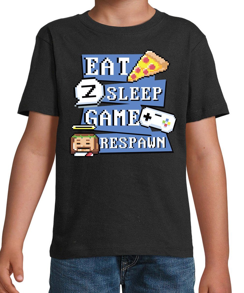 Youth Designz T-Shirt "Eat, Respawn" Schwarz trendigem Frontprint Shirt Game, Sleep, mit Kinder