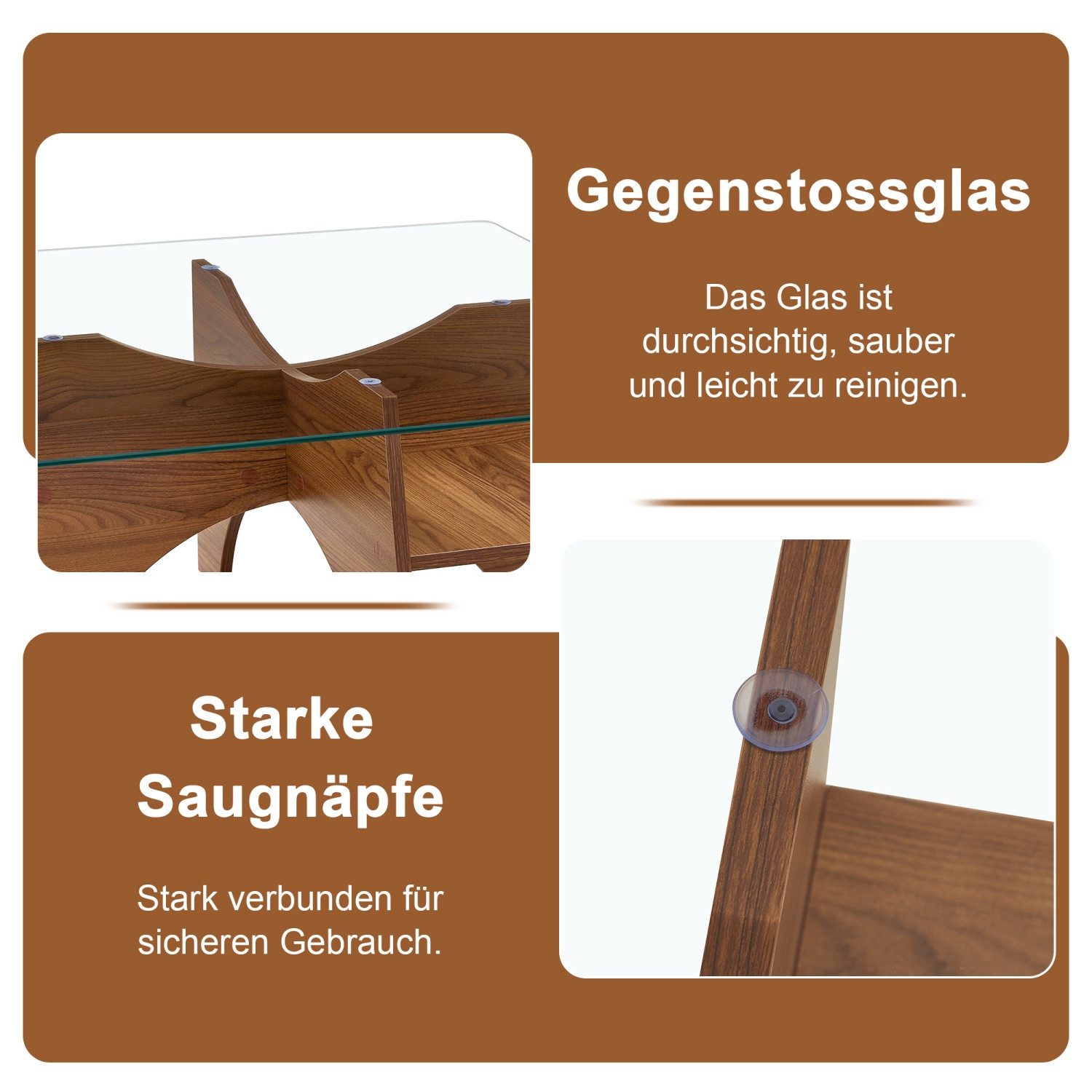 ANYSUN Couchtisch Glas Couchtisch, Wohnzimmertisch, Quadratischer Sofatisch, (Couchtisch für Couch, Schlafzimmer,80× 80×40cm), Ideal für Esszimmer, Wohnzimmer, Büro etc.