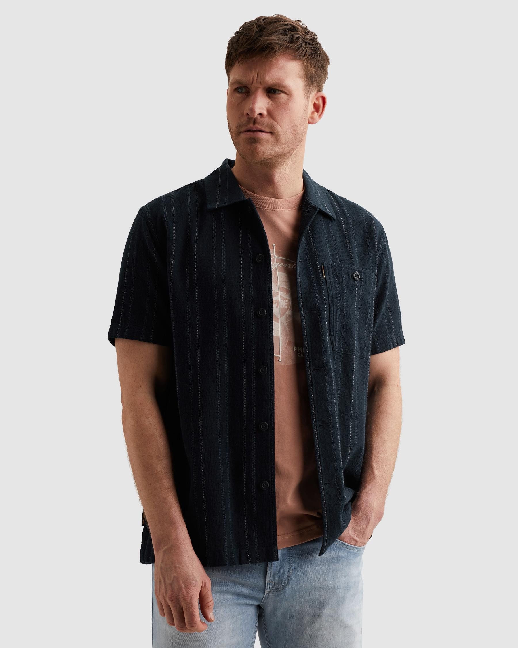 PME LEGEND Kurzarmhemd Short Sleeve Shirt Yarn dye mattweave stripe mit Brust Tasche