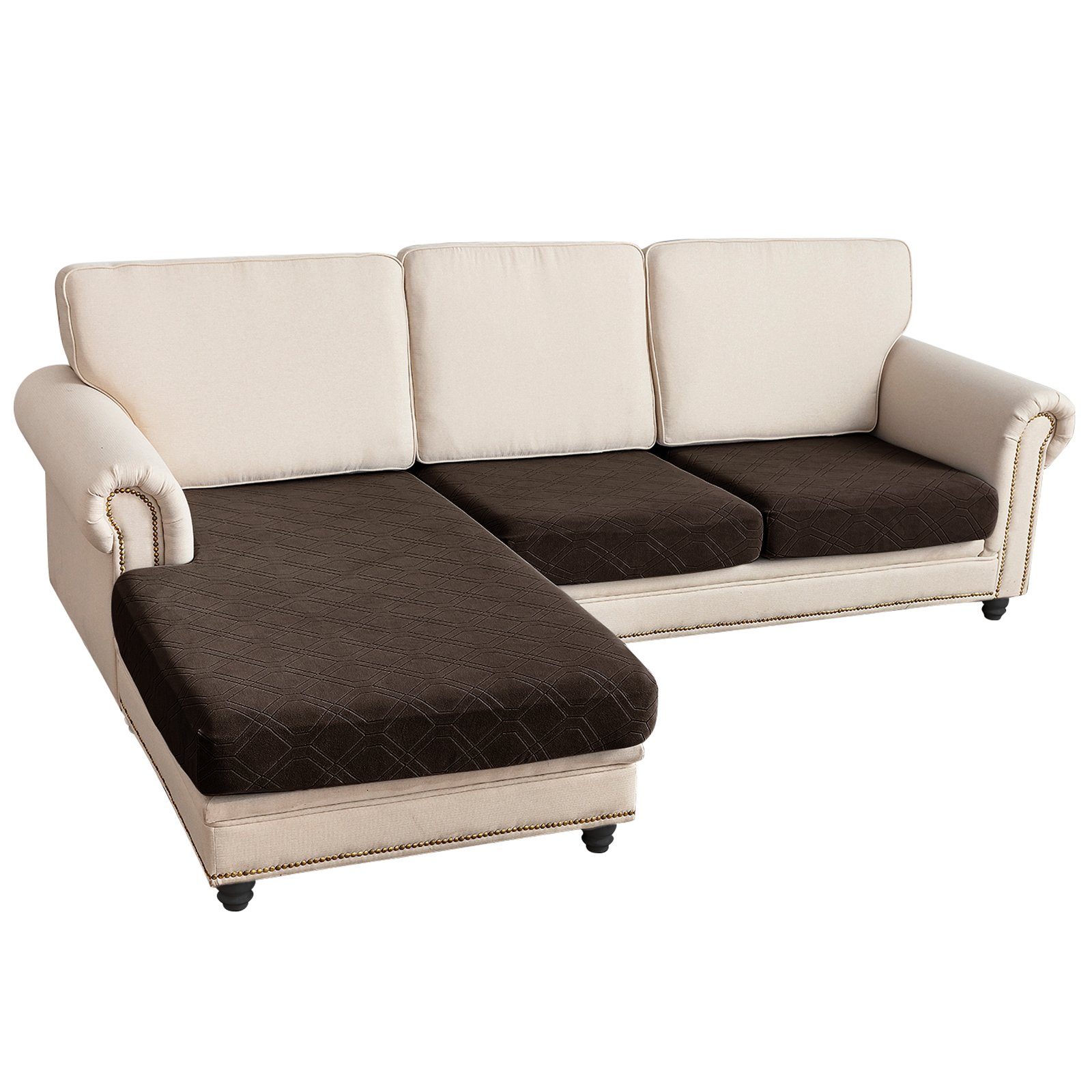 Stretch Sofabezug Braun Für Ecksofa Überzug, Sofahusse, Sitzkissenbezug, Sunicol, L Couch Hochelastischer, Universal 1/2/3/4 Sitzer Couchbezug Form, Jacquard Sofa