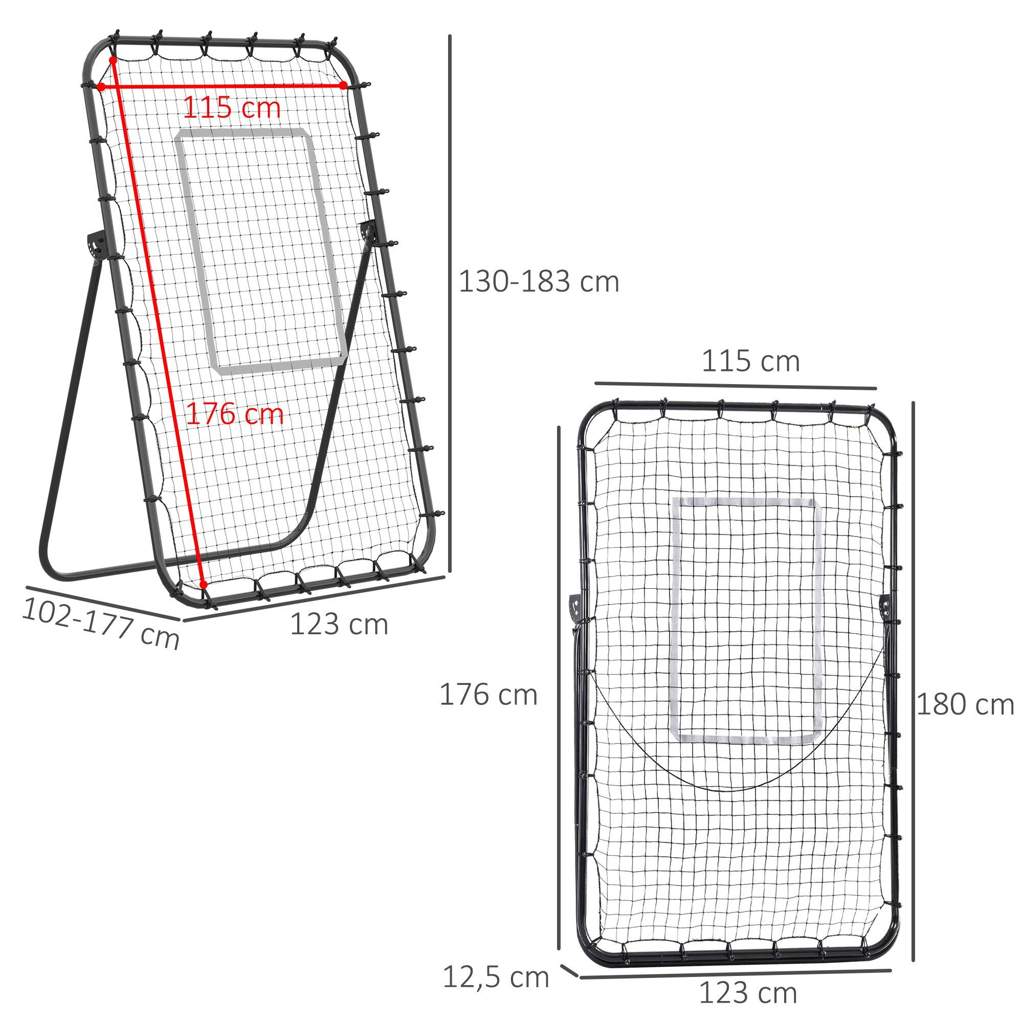HOMCOM Rebounder Fußball Klappbarer Fußballtor, (Kickback Rückprallwand mit 4 Verstellbaren Stufen, 1-St., für Kinder, Erwachsene), 123cm x 73cm x 178,5cm